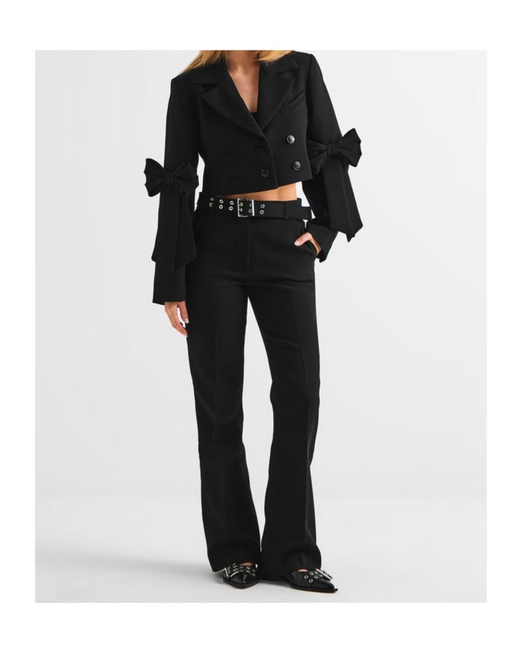 Ganni Black Pin Buckle Belt Casual Pants