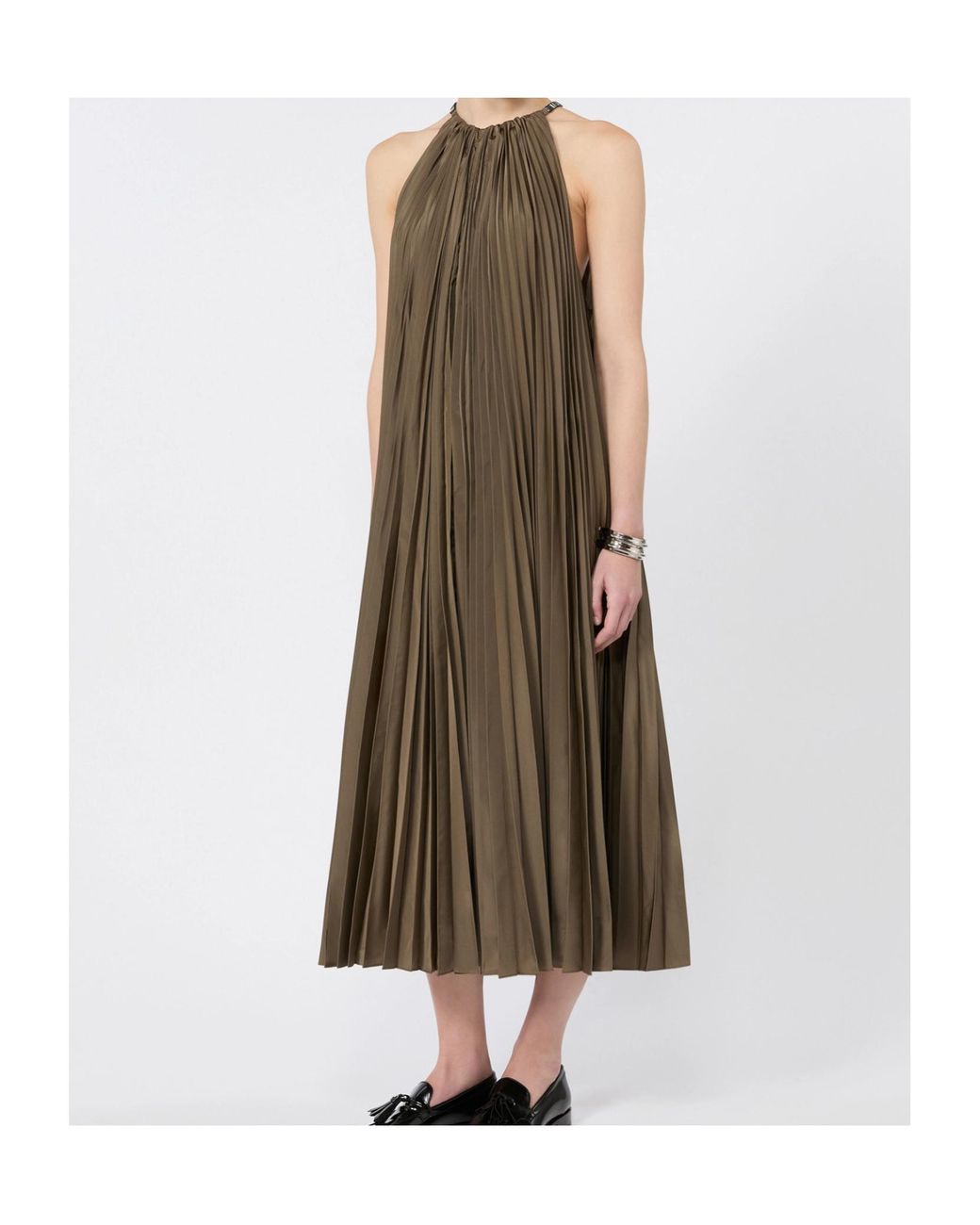 Max Mara Natural Pleated Halterneck Midi Dress