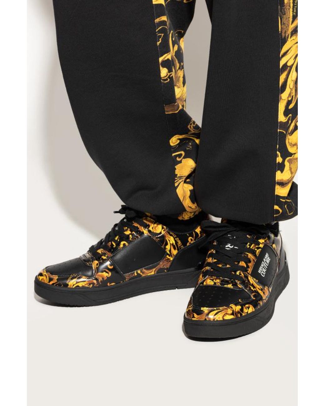 Versace Jeans Black Couture Barocco-Print Lace-Up Sneakers for men