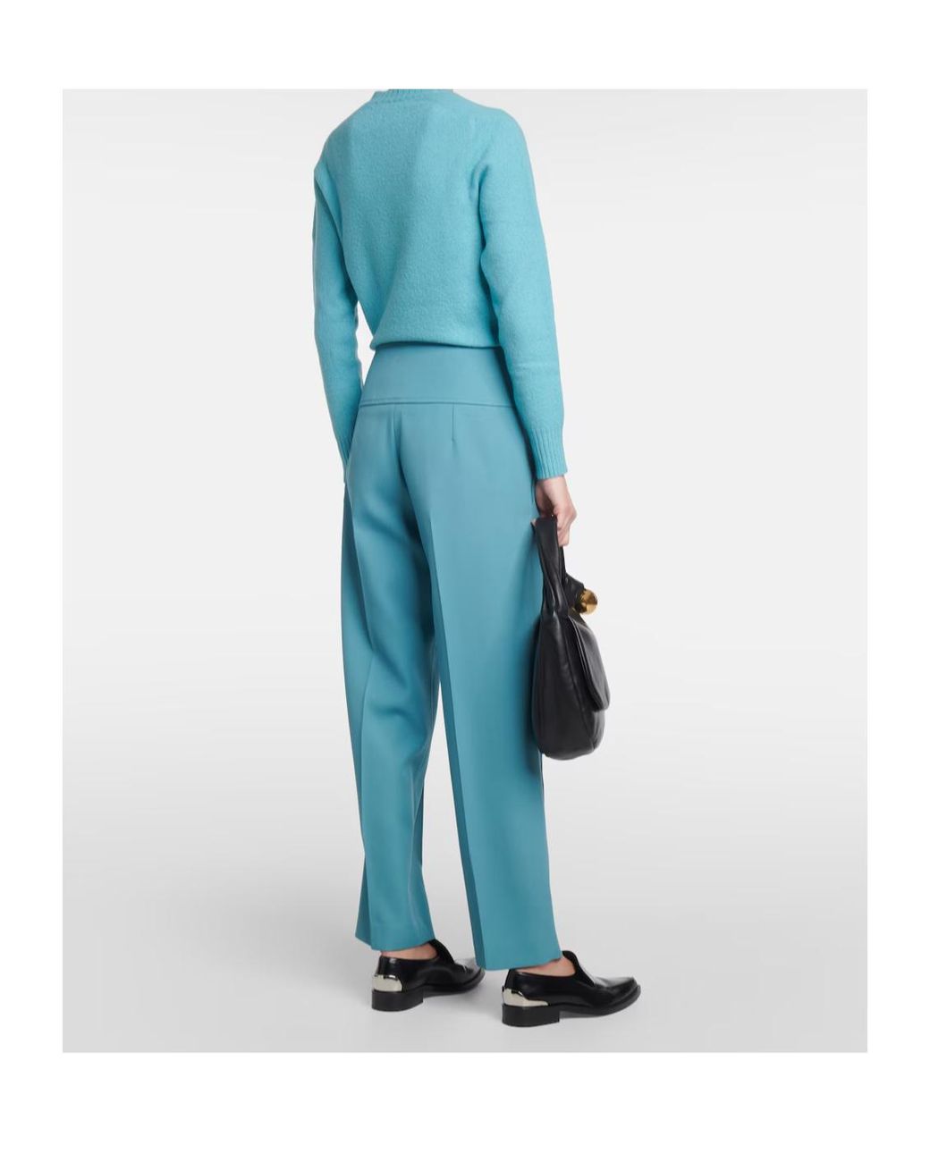 Jil Sander Green Pleated Wool Wide-Leg Pants