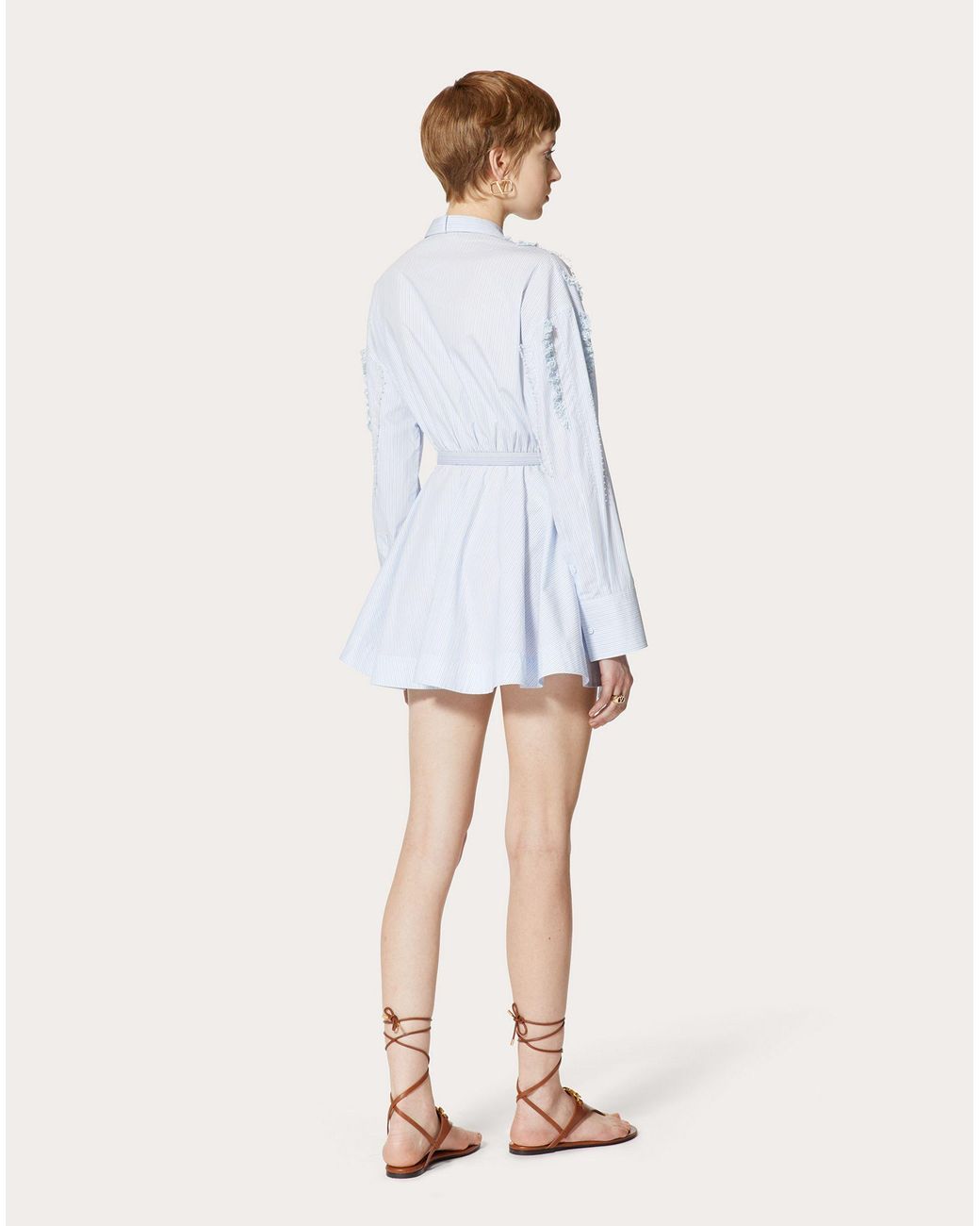 Valentino Blue Striped Long-Sleeved Dress