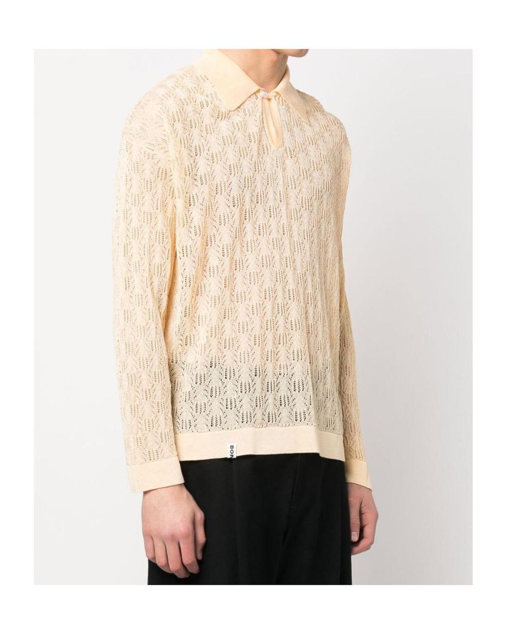 Bonsai White Open-Knit Polo Shirt for men