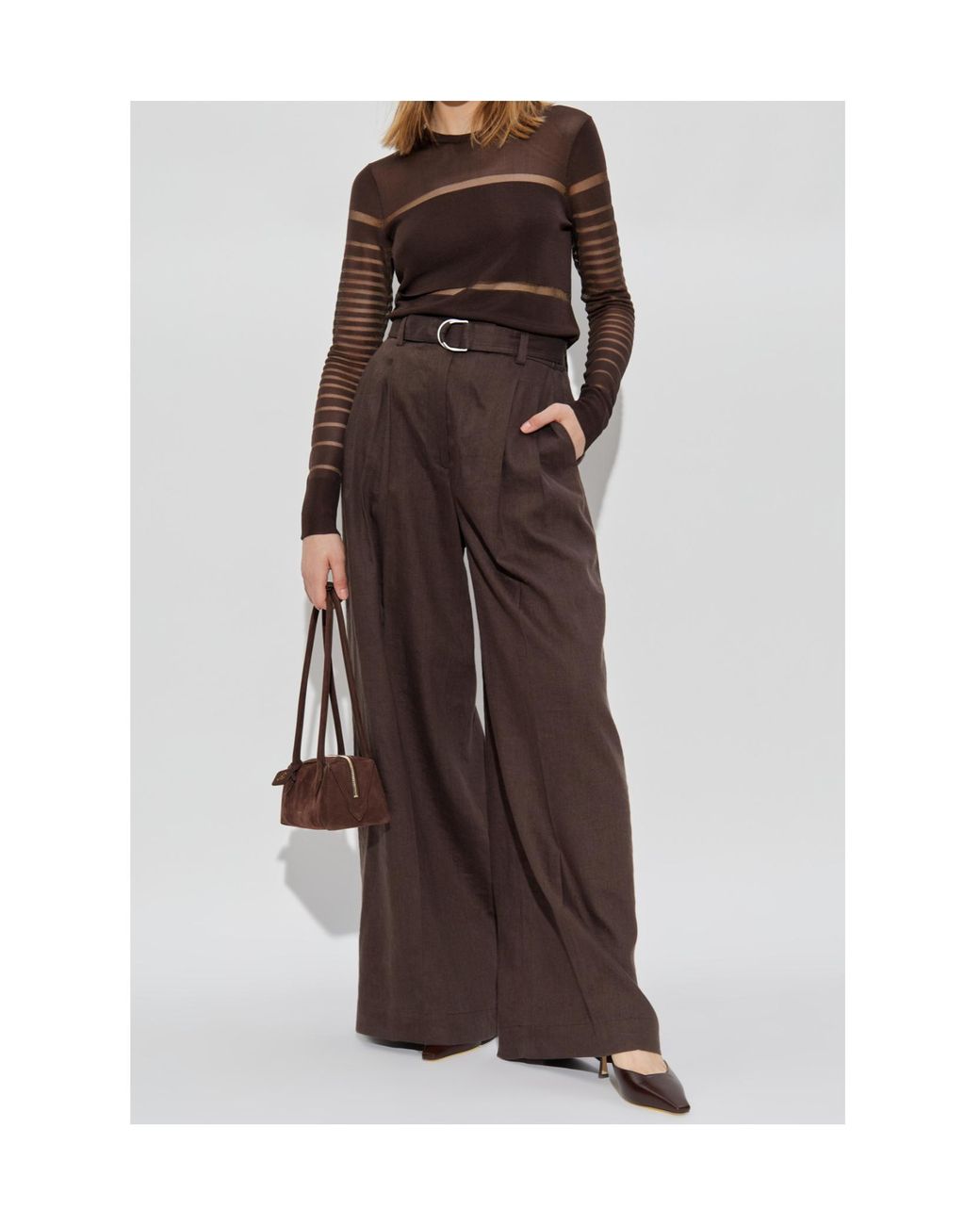 Helmut Lang Brown Pleated Wide Trousers