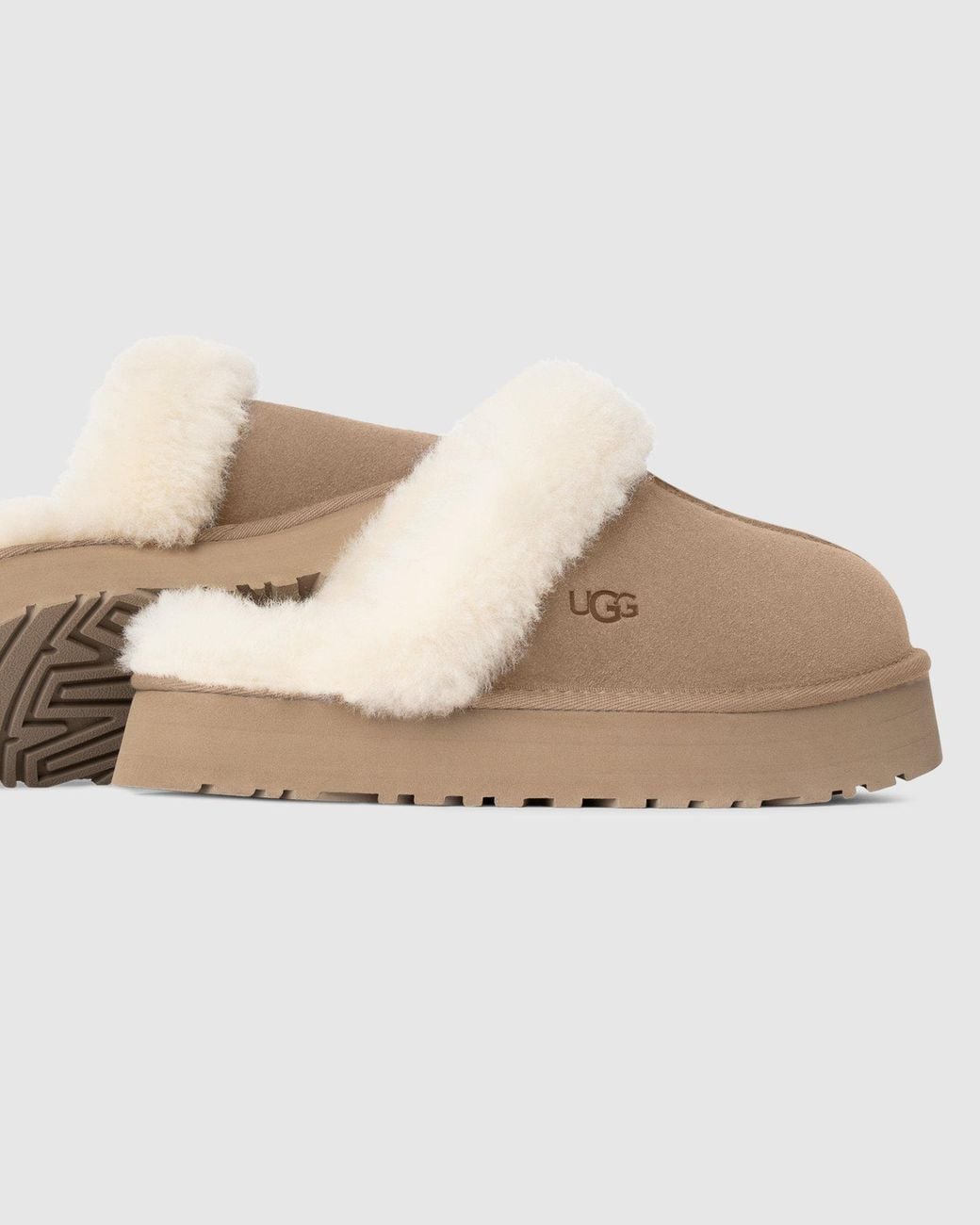 Ugg Brown Disquette Shearling Trim Flat Mules