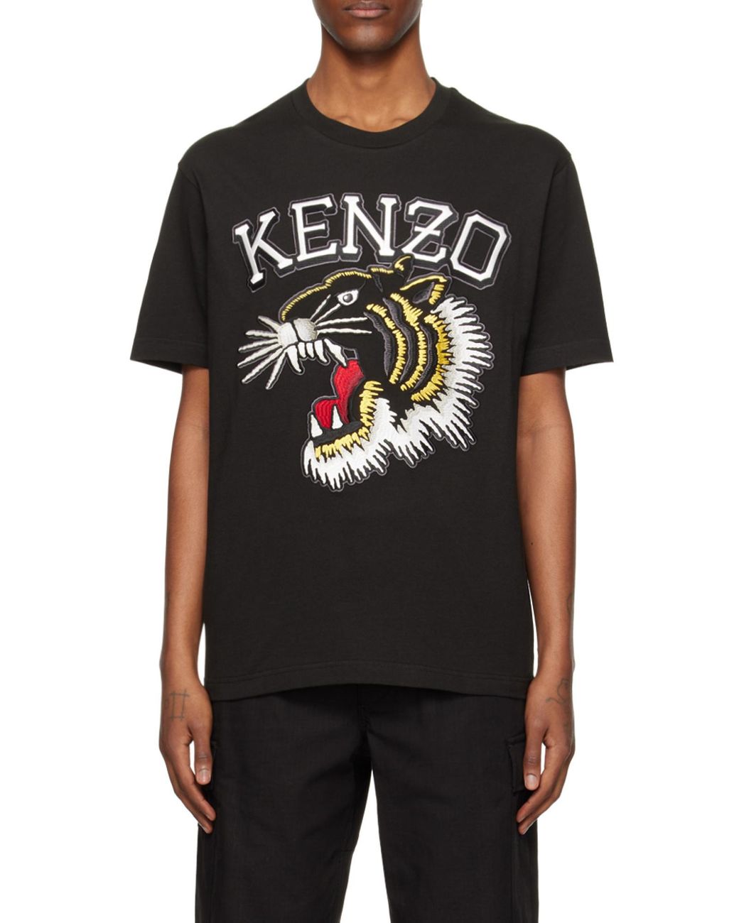 KENZO Black Tiger Embroidered Crewneck T-Shirt for men