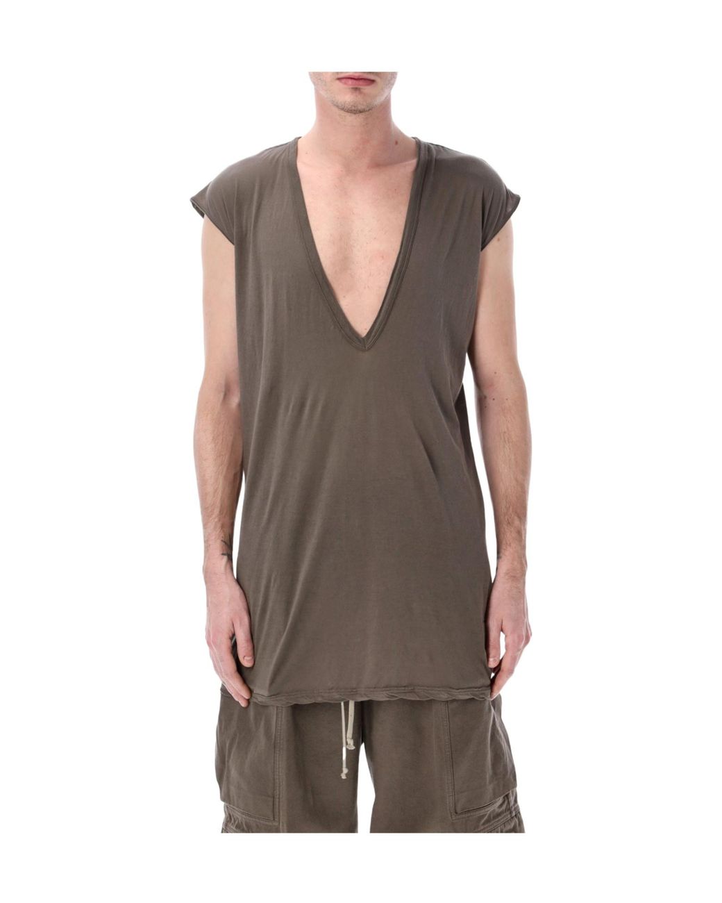 Rick Owens Brown Dylan Deep V-Neck T-Shirt for men