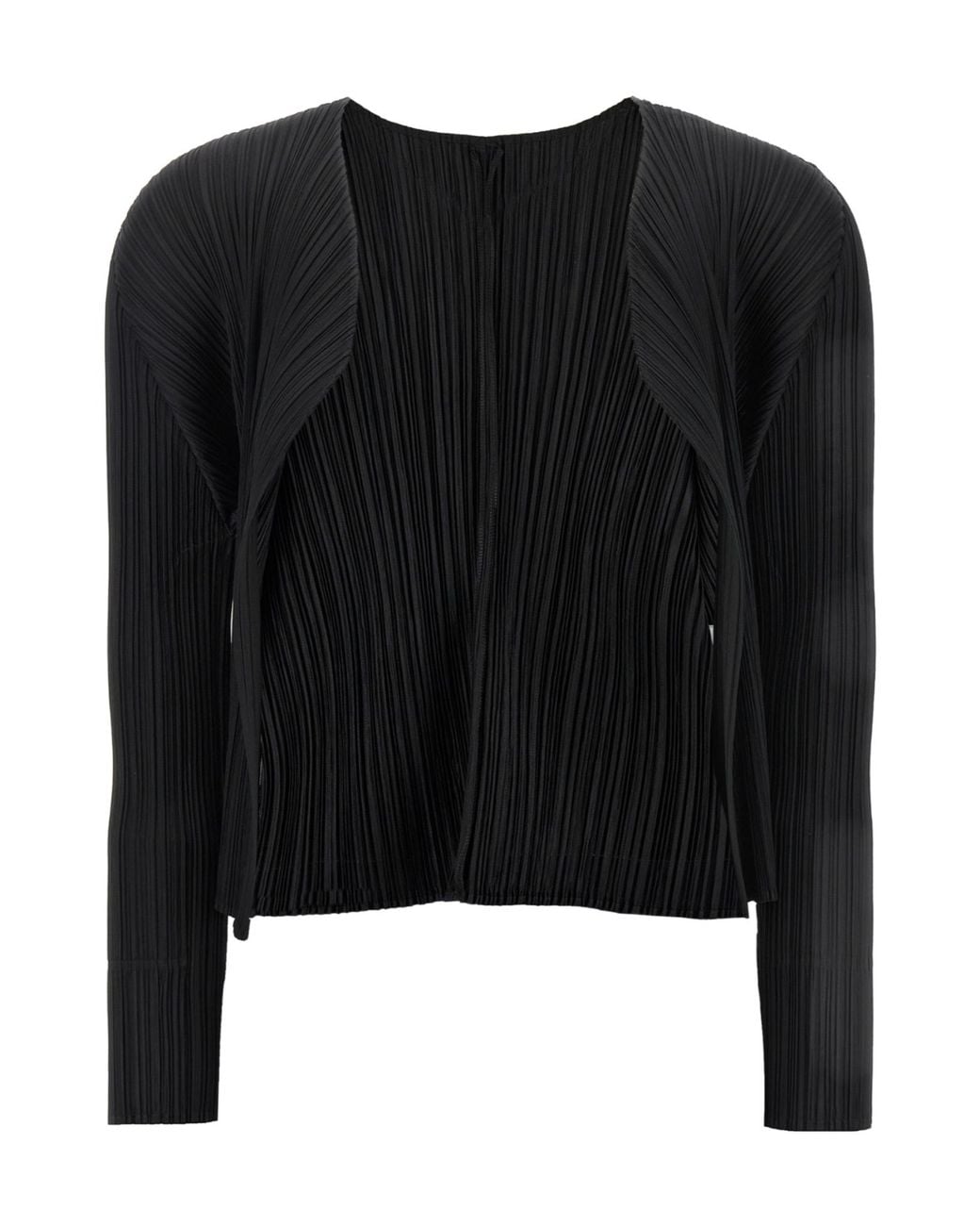 Pleats Please Issey Miyake Black Long-Sleeve Open-Front Knit Cardigan