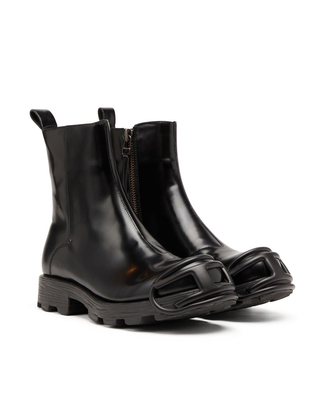 DIESEL Black D-Hammer Round-Toe Ankle Boots for men