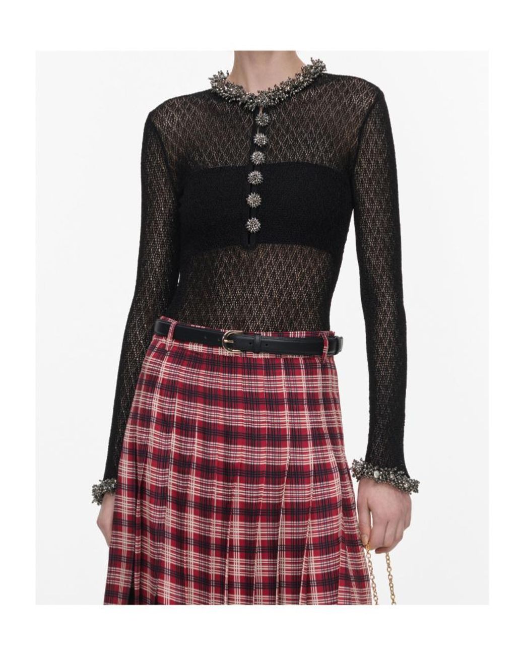 Self-Portrait Red Self Portrait Openwork Embellished-Trim Bodysuit