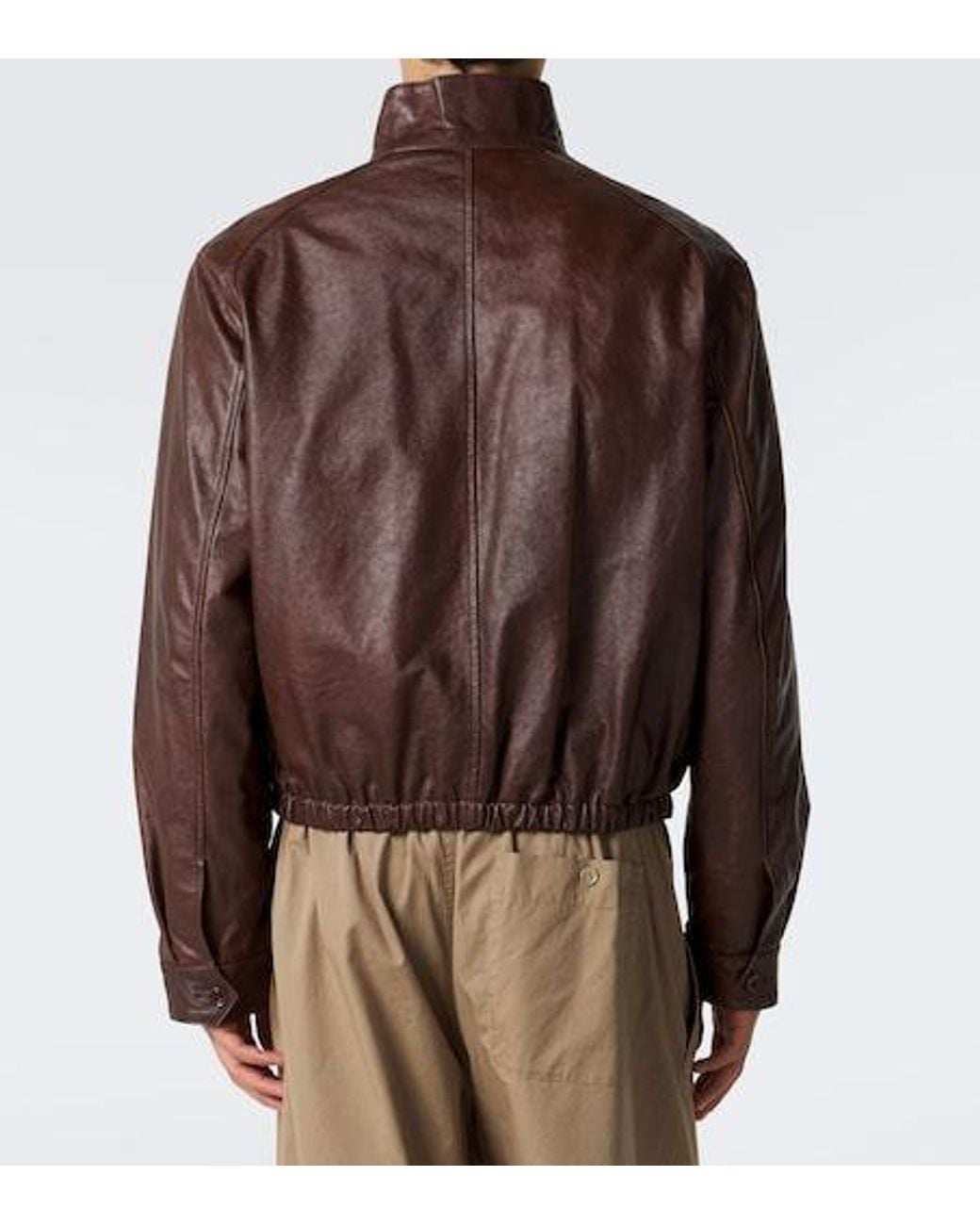 Lemaire Brown Harrington Leather Jacket for men