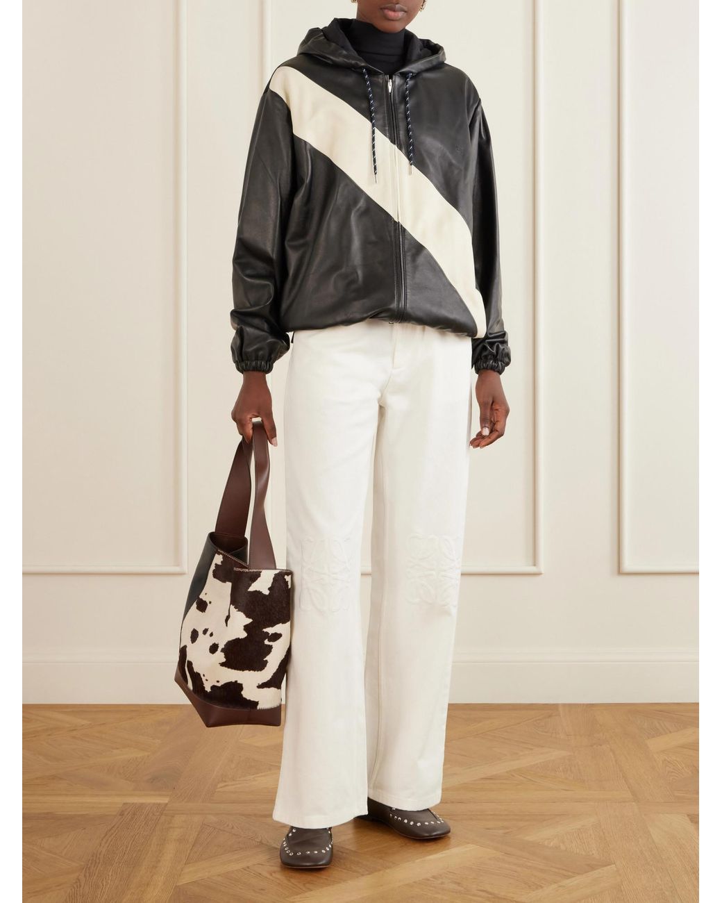Wales Bonner Black Striped Leather Jacket
