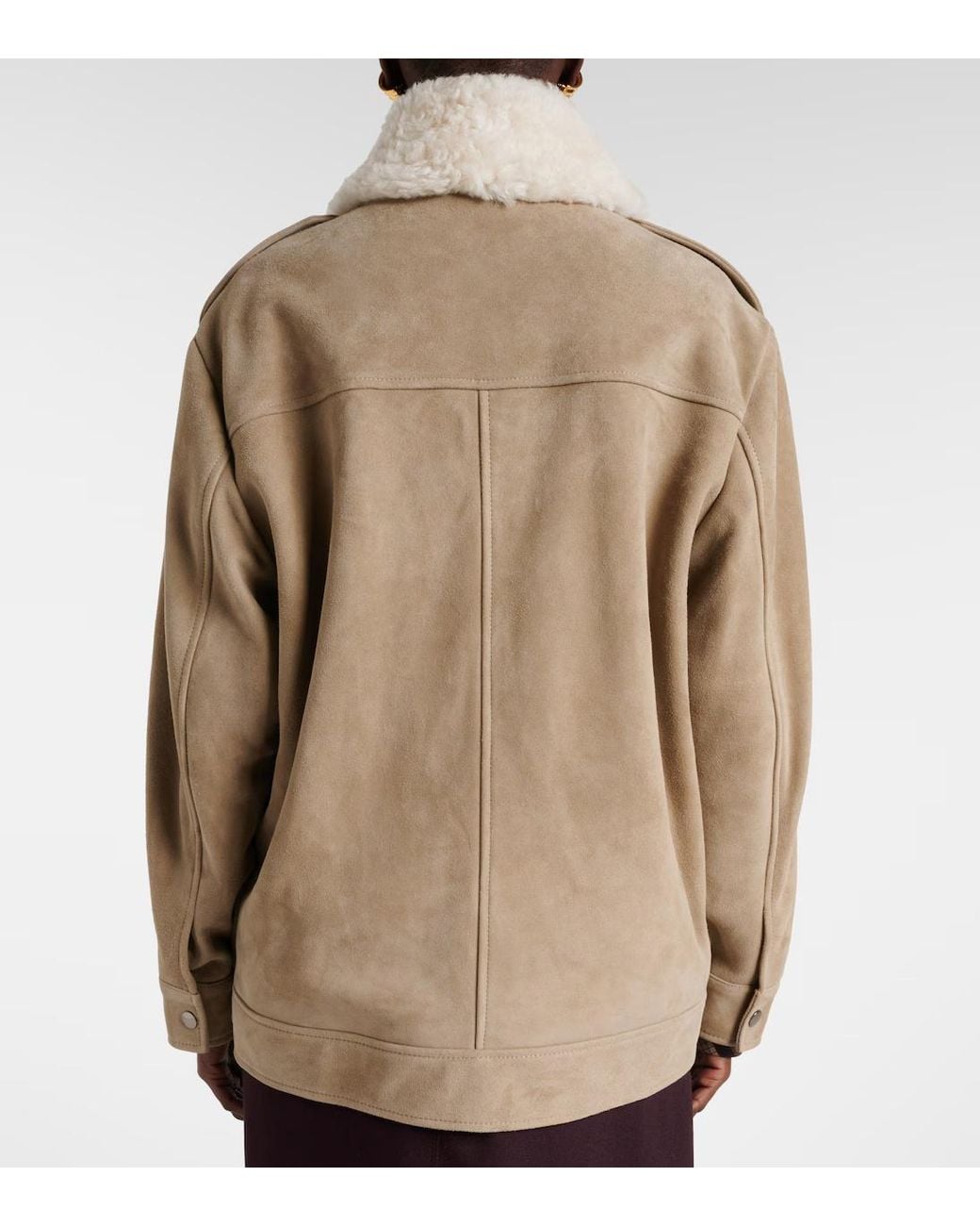 Nour Hammour Natural Drey Shearling-Trimmed Suede Jacket