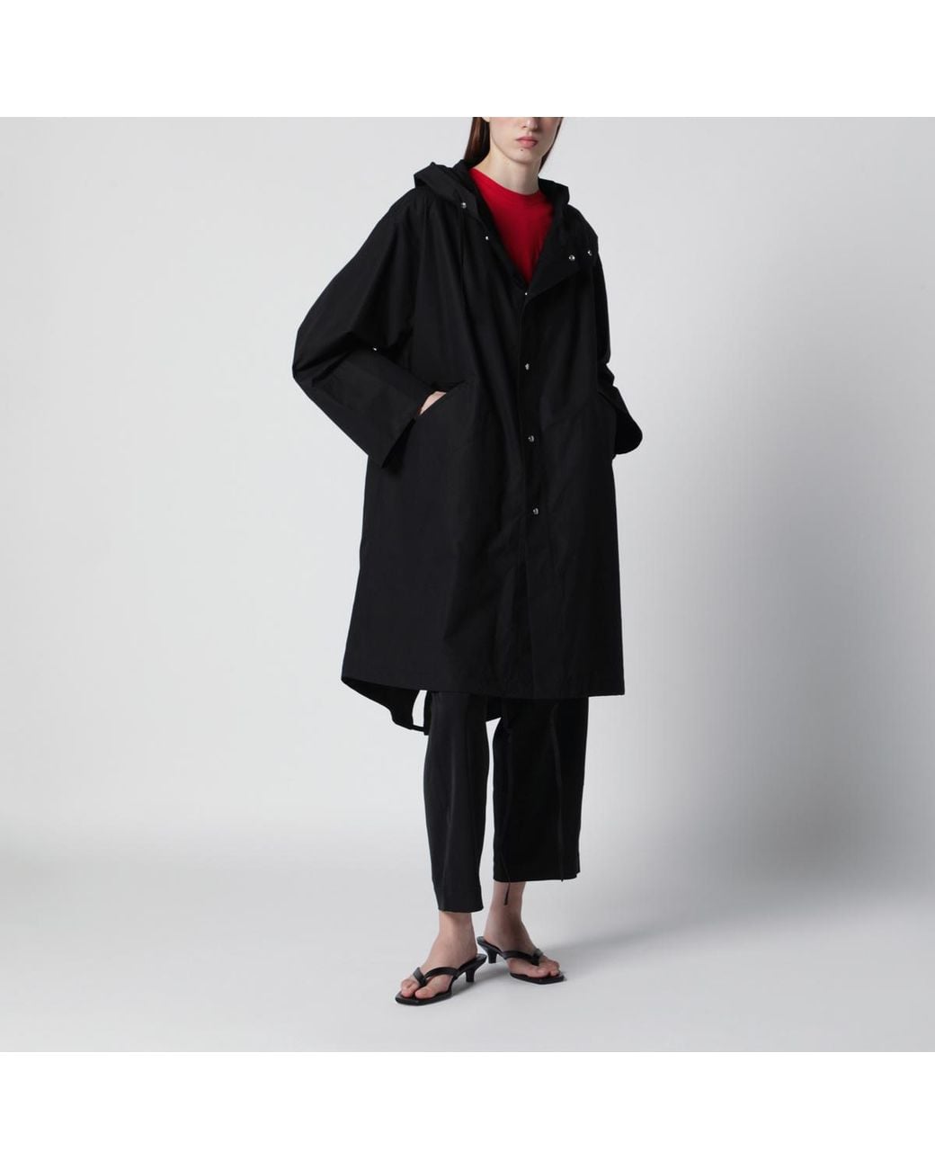 Jil Sander Black Logo Printed Drawstring Coat