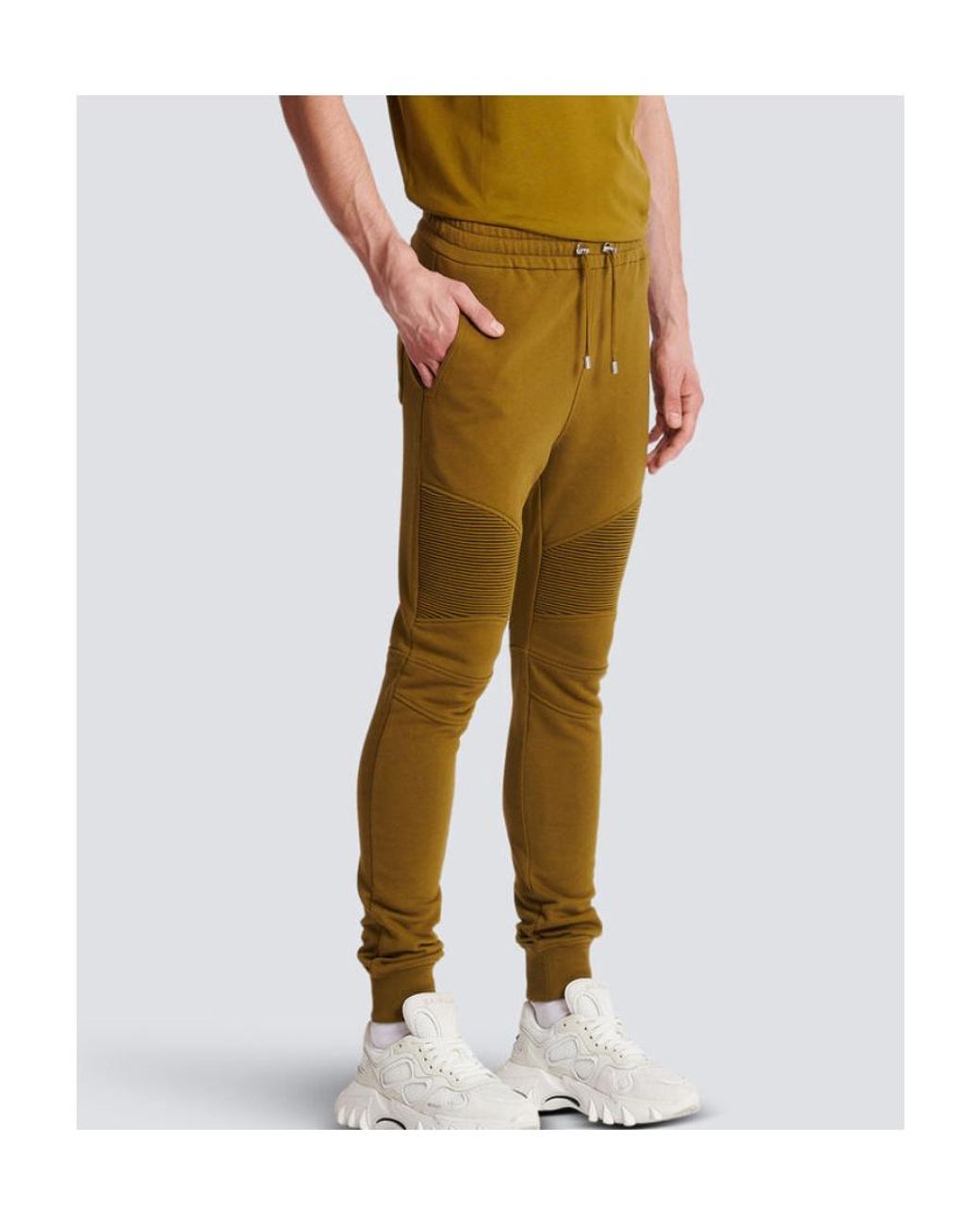 Balmain Green Logo Printed Cotton Jogging Bottoms for men