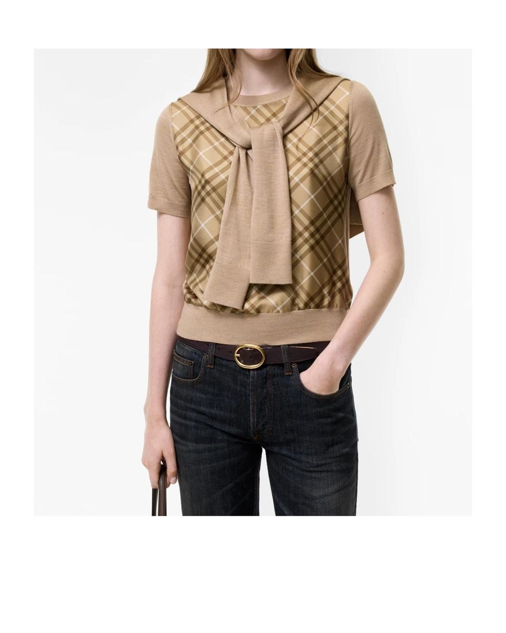 Burberry Natural Check Panel Crewneck T-Shirt