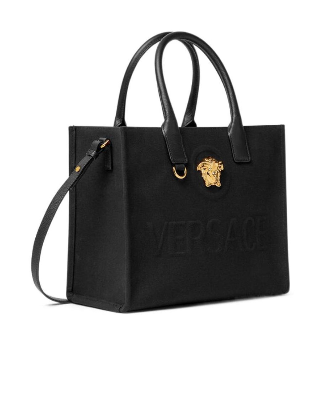 Versace Black Medusa Logo Embossed Tote Bag