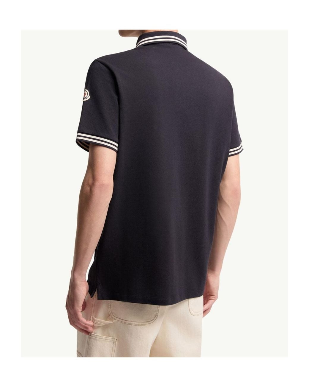 Moncler Black Striped Trim Piquet Polo Shirt for men