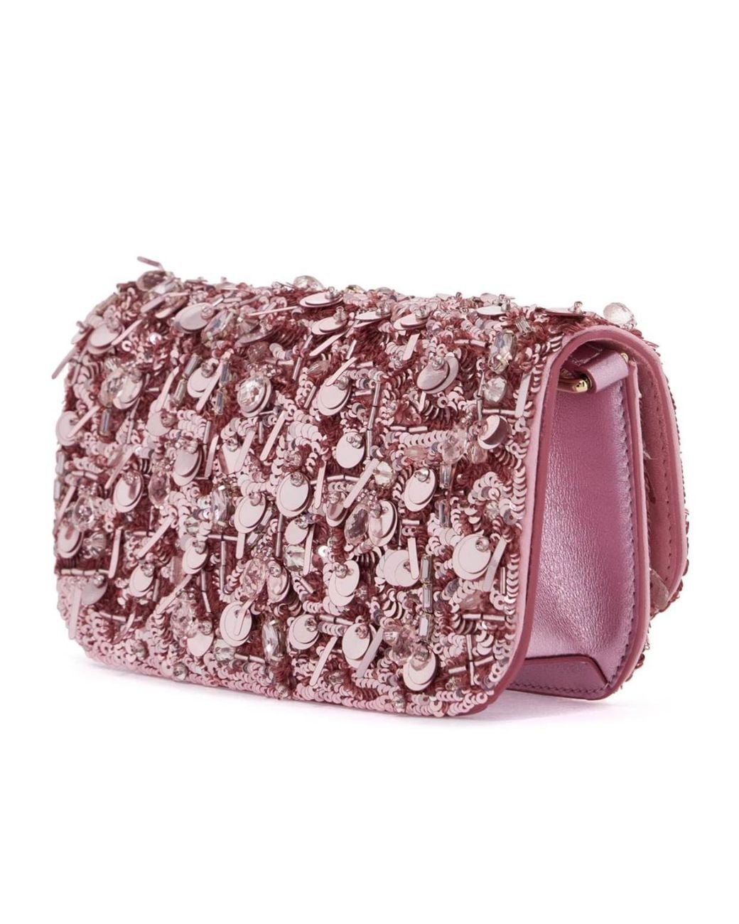 Dolce & Gabbana Pink All-Over Embellished Foldover Top Crossbody Bag