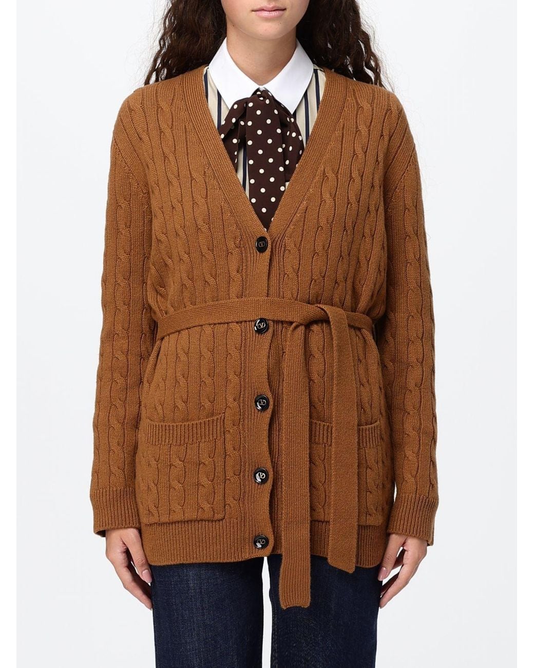 Valentino Brown Belted Button-Up Cardigan