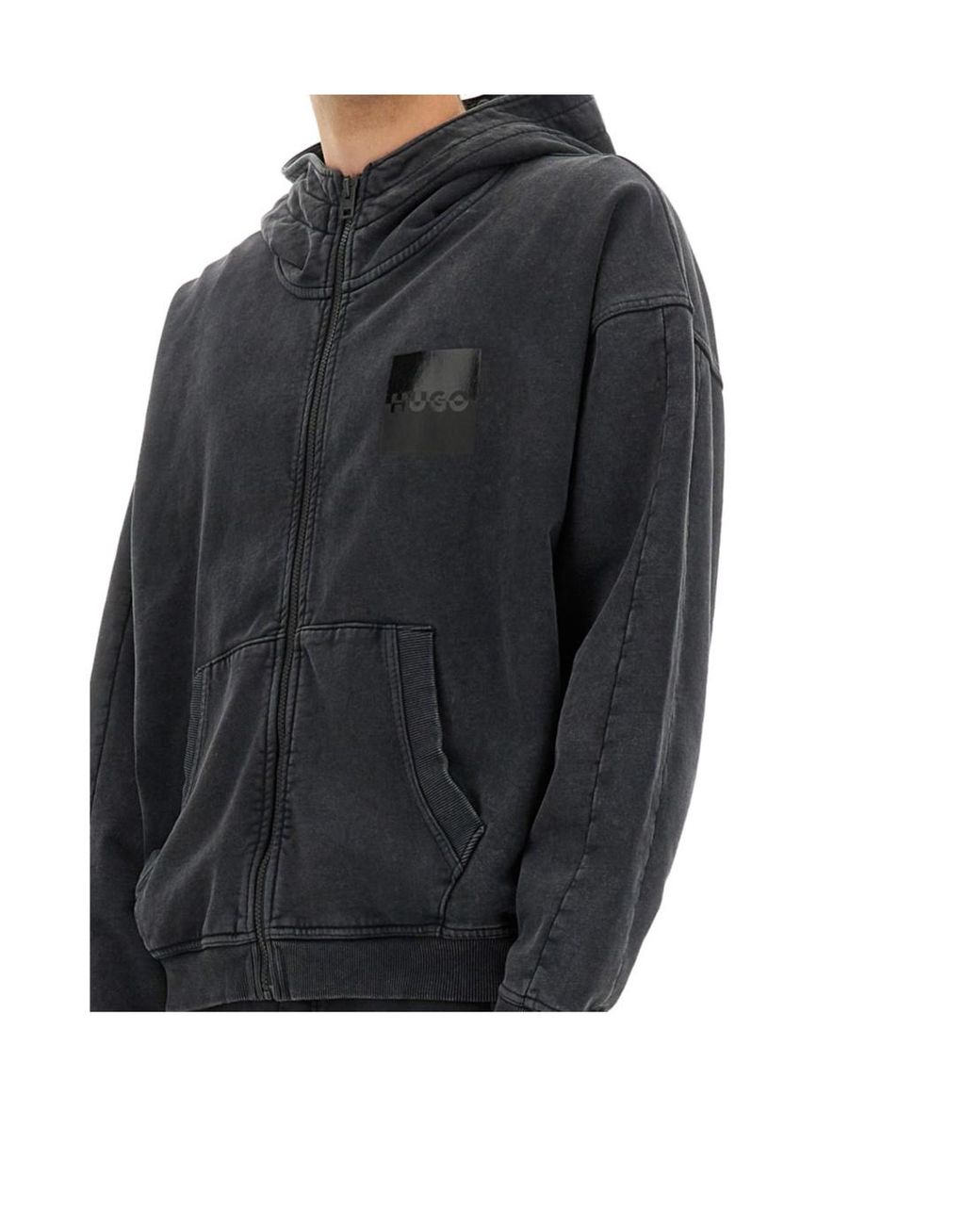 Boss Blue Hugo Logo Patch Zipped Hoodie for men