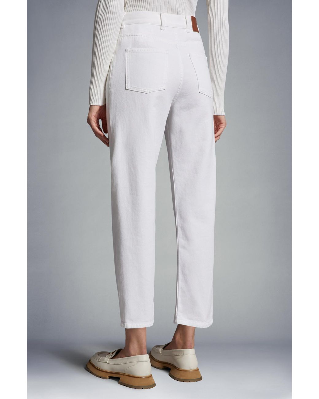 Moncler White Logo Patch Straight-Leg Trousers