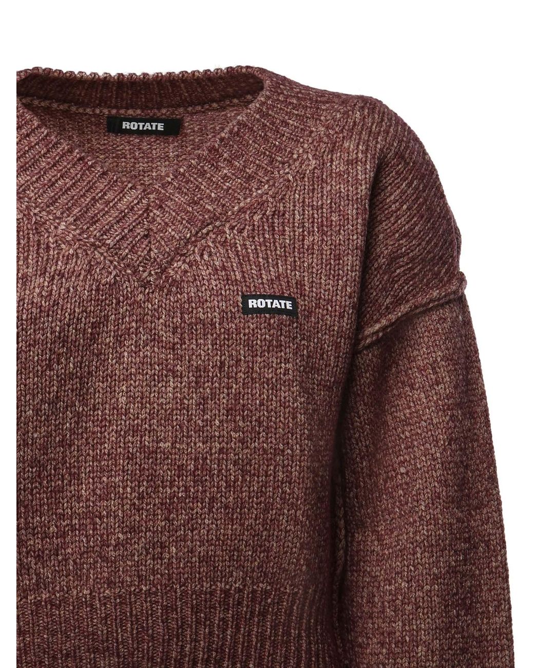 ROTATE BIRGER CHRISTENSEN Brown Cropped V-Neck Knitted Sweater