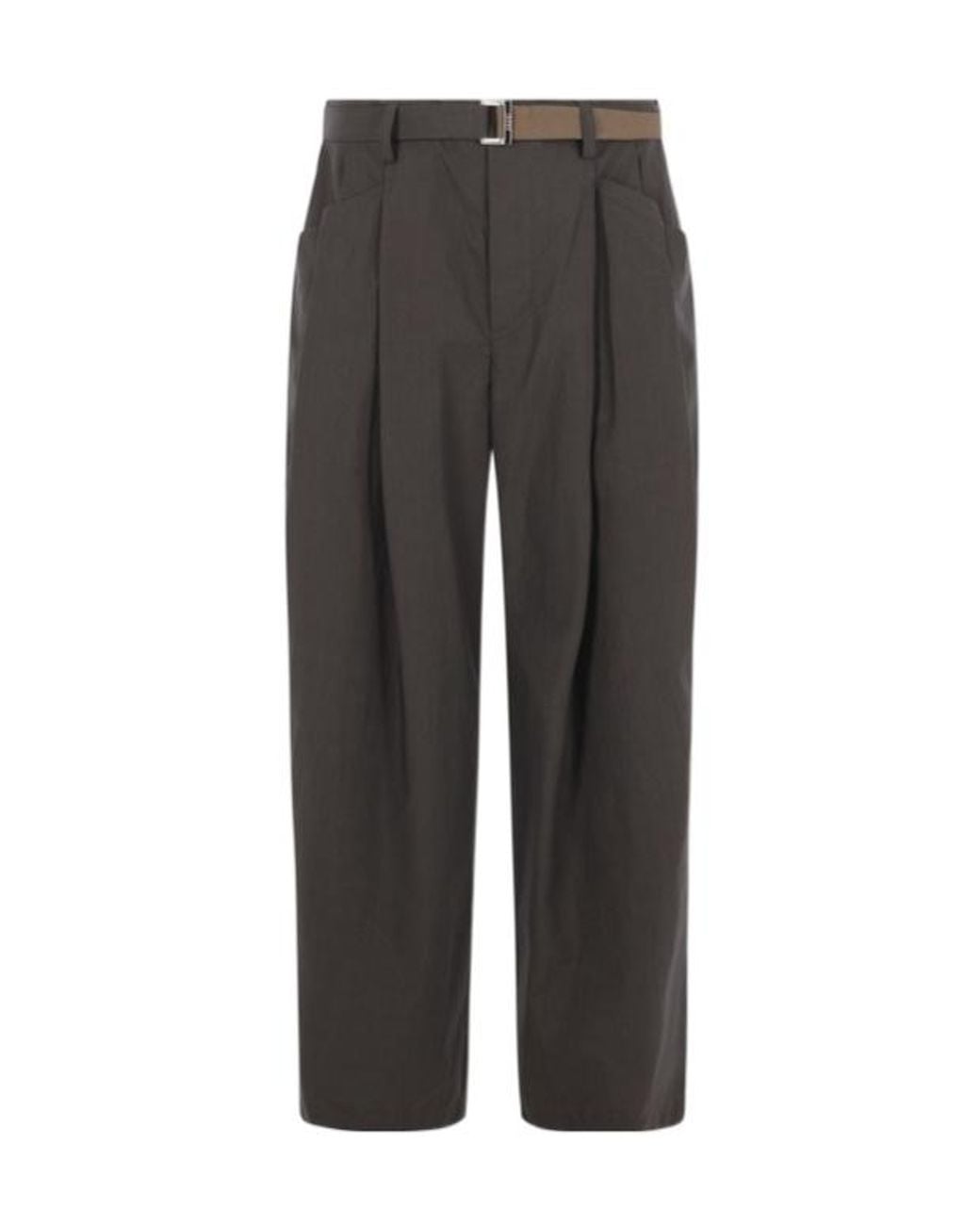 Sacai Gray Pleated Belted Trousers for men