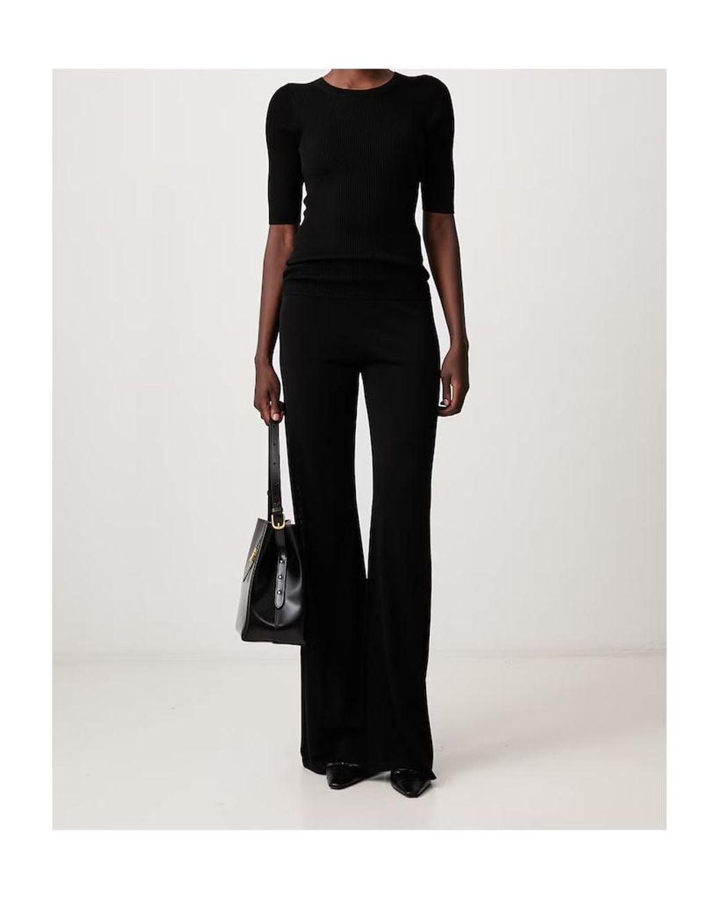 Soeur Black High-Waisted Knit Flare Pants