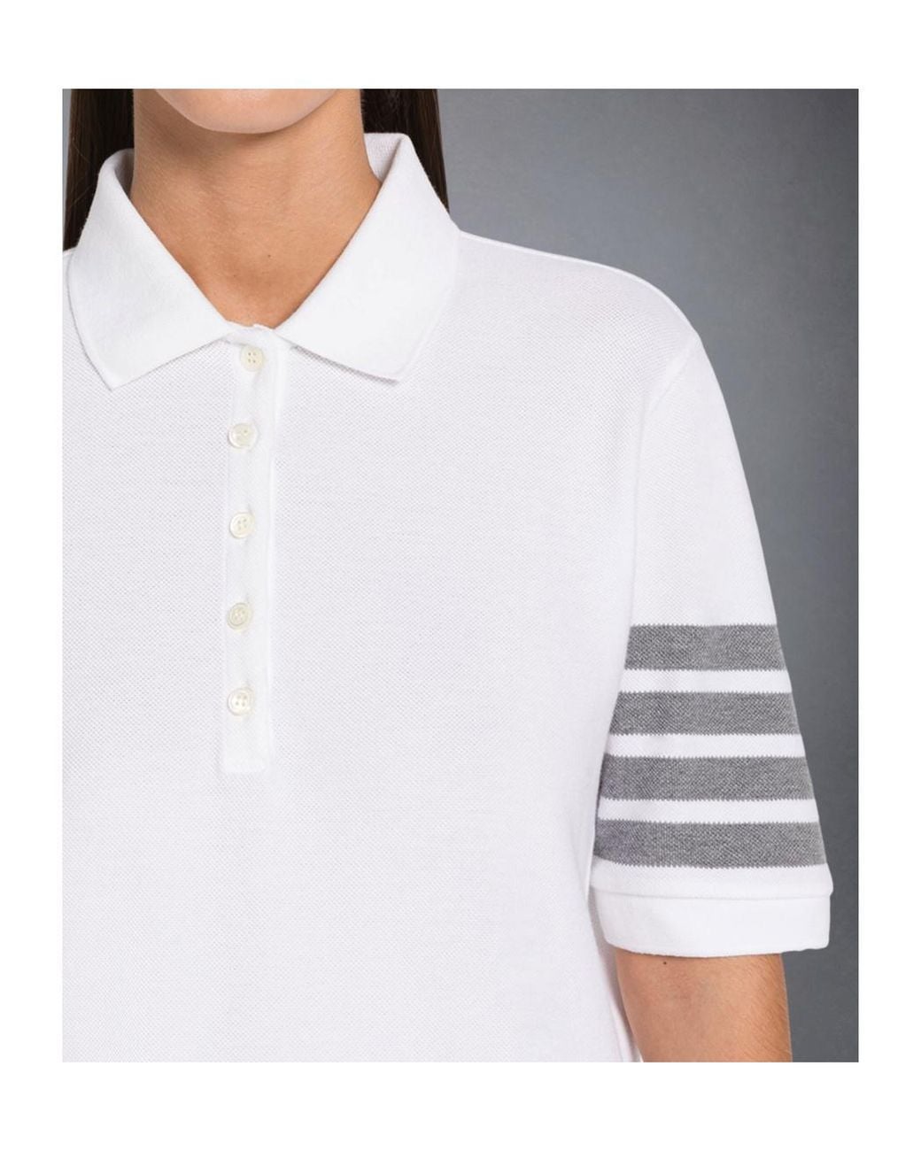 Thom Browne White 4-Bar Short Sleeved Polo Top