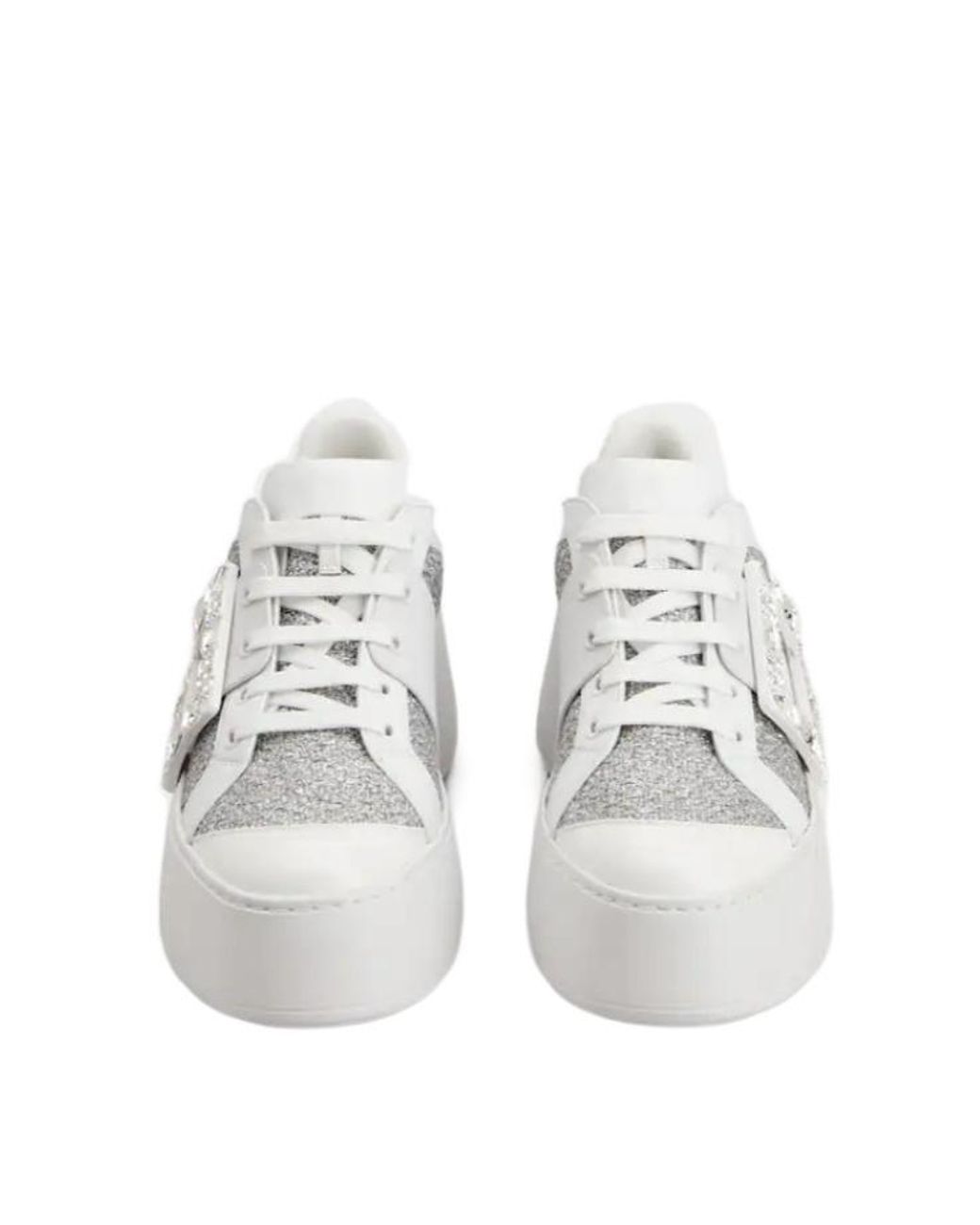 Roger Vivier White Embellished Lace-Up Sneakers