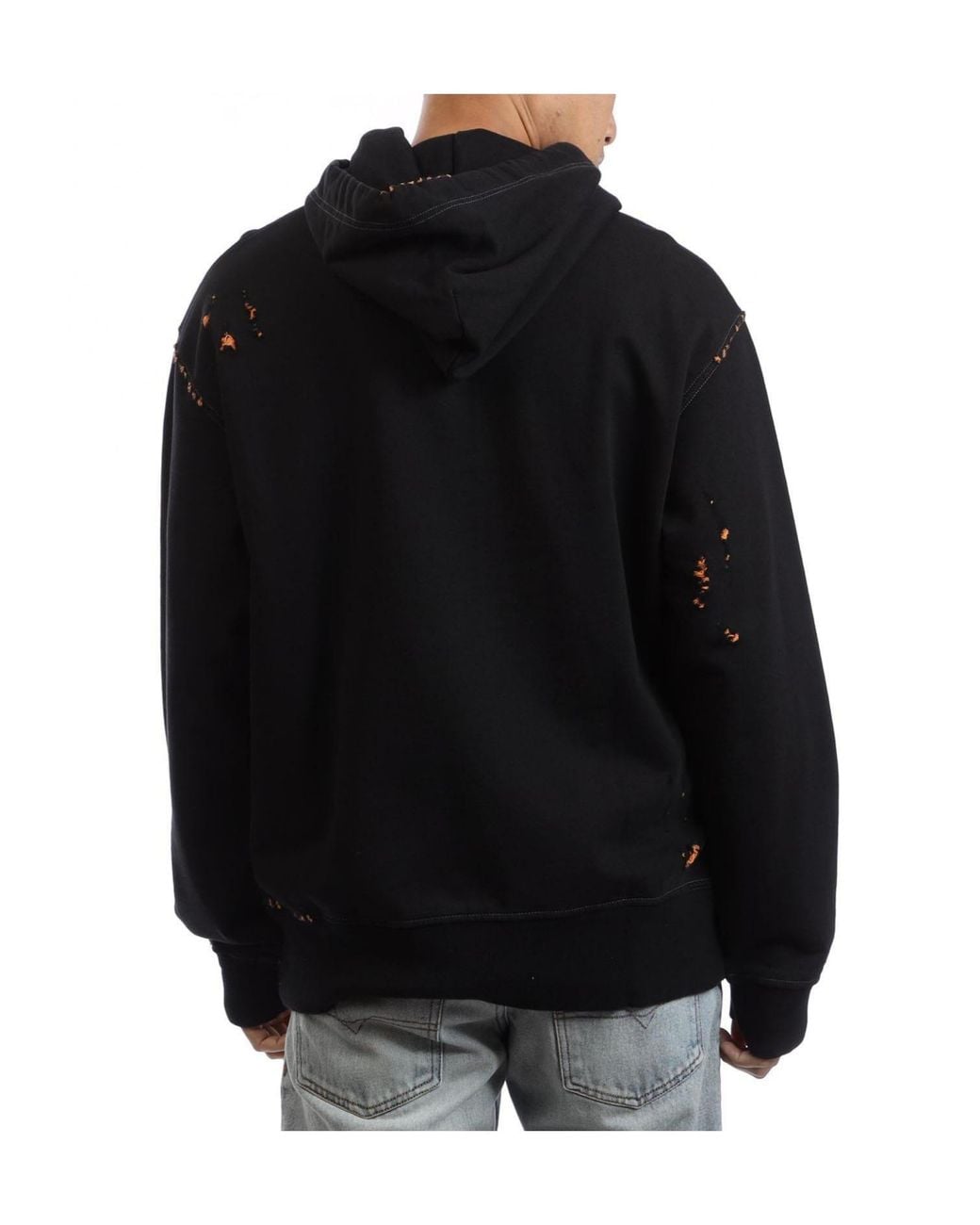 DIESEL Black Distressed Embroidered Hoodie for men