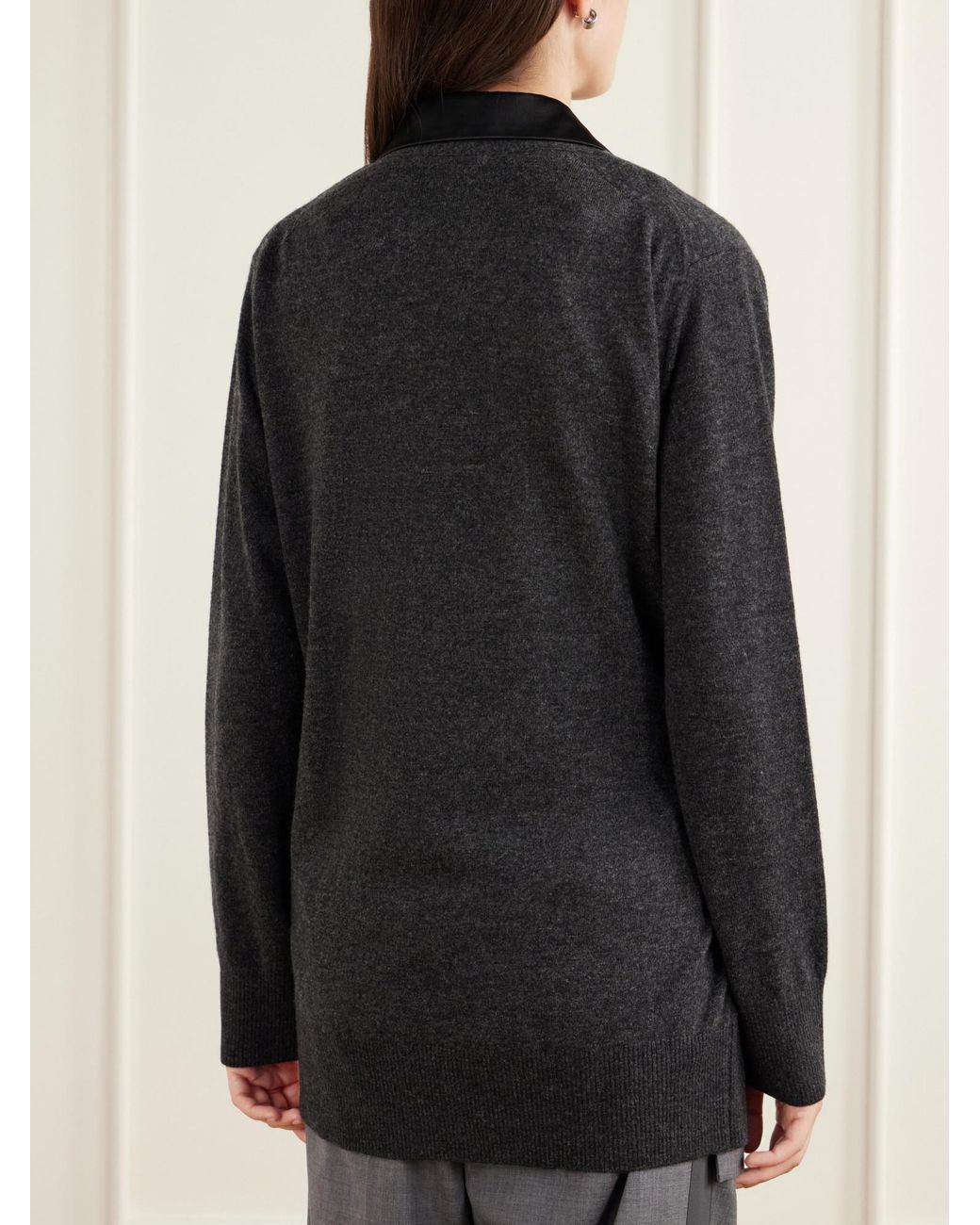 Sacai Black Satin-Trimmed Wool Cardigan