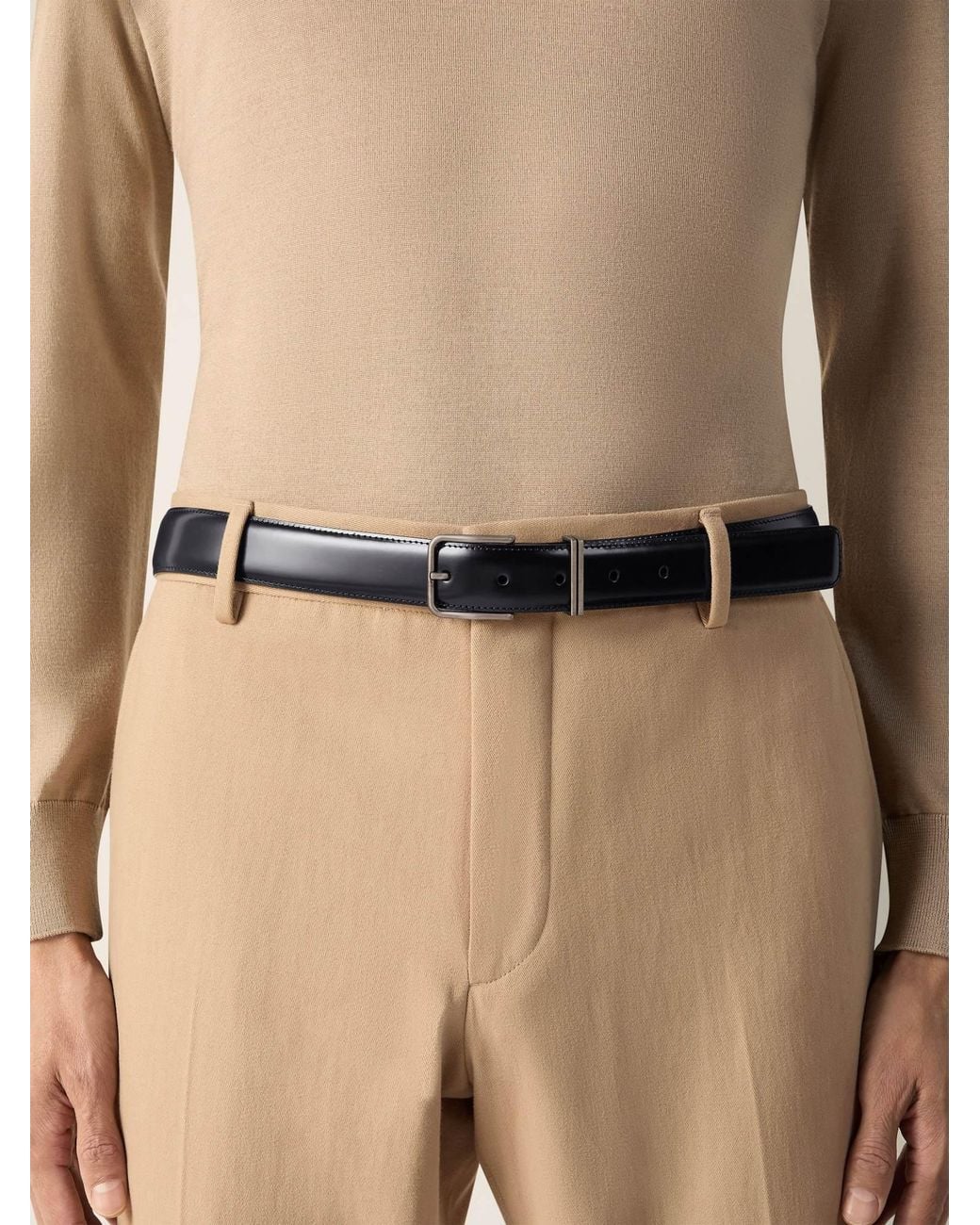 Zegna Black Leather Buckle Belt for men