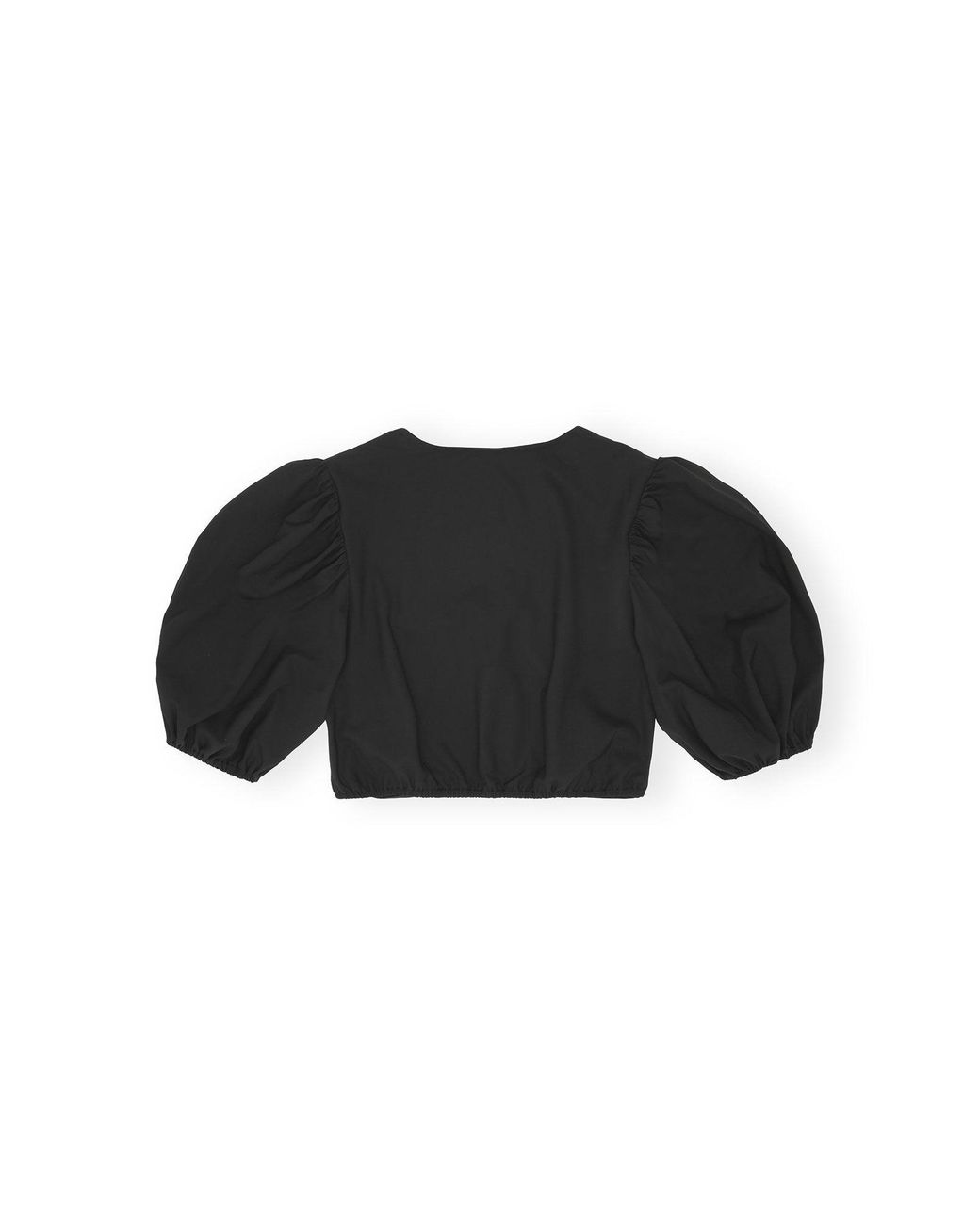 Ganni Black Puff Sleeved Cropped Top