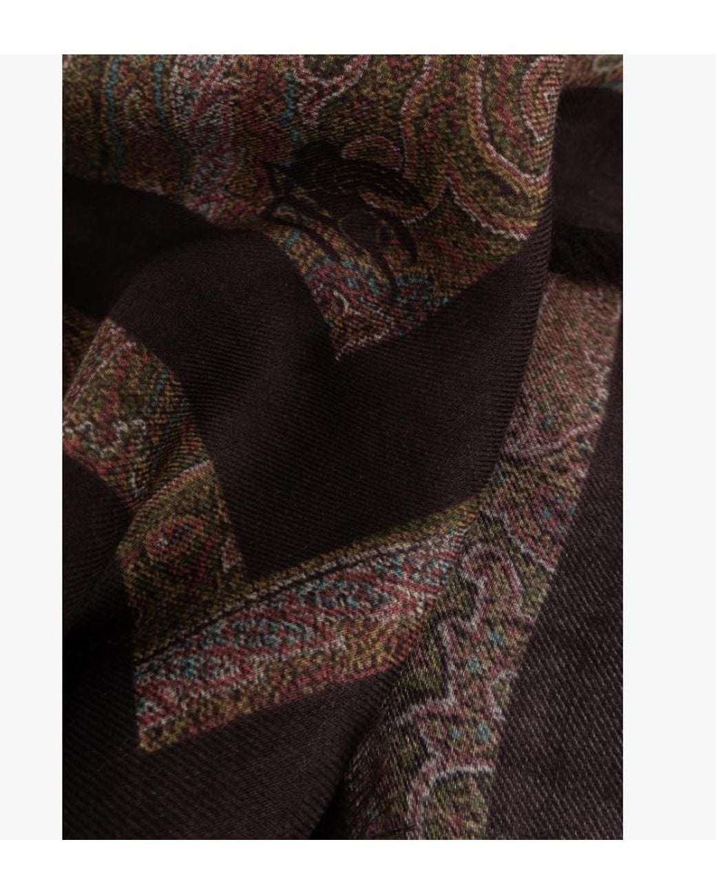 Etro Brown Paisley Fringed Scarf