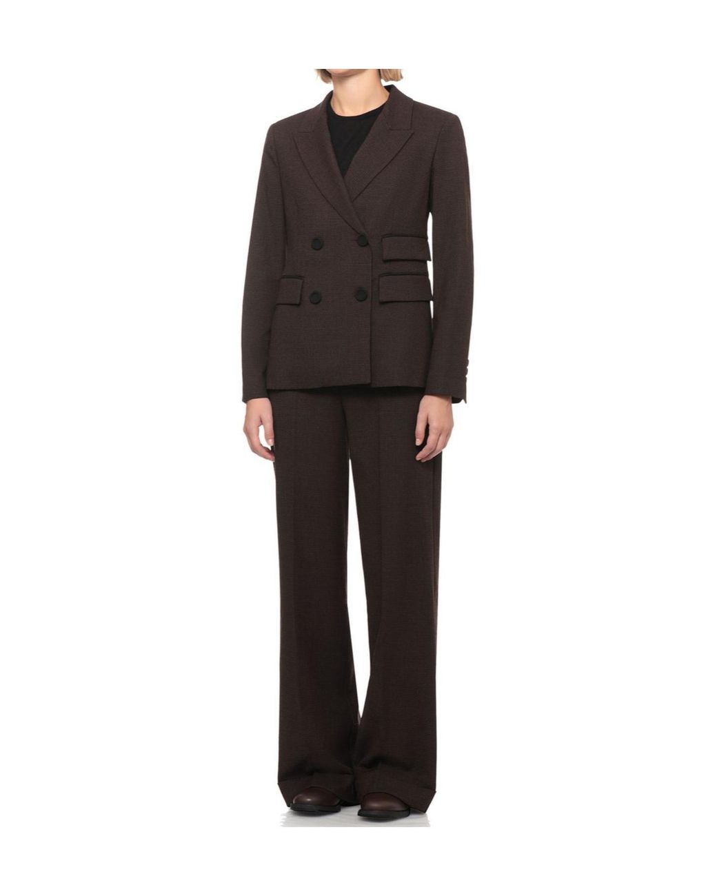 D.exterior Black Houndstooth Double-Breasted Blazer
