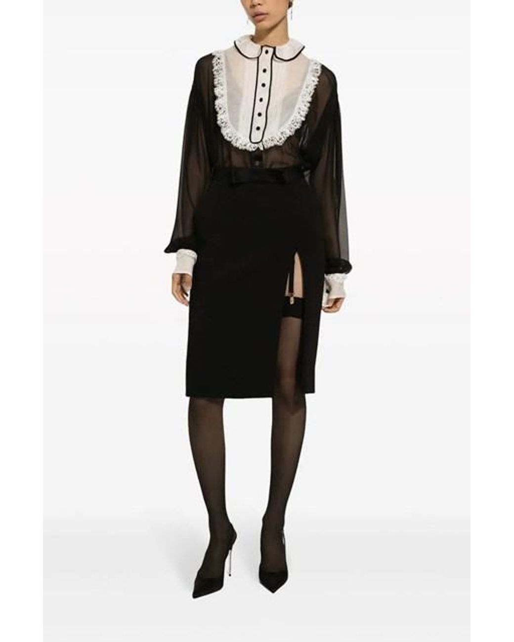 Dolce & Gabbana Black Ruffle Detailed Chiffon Shirt