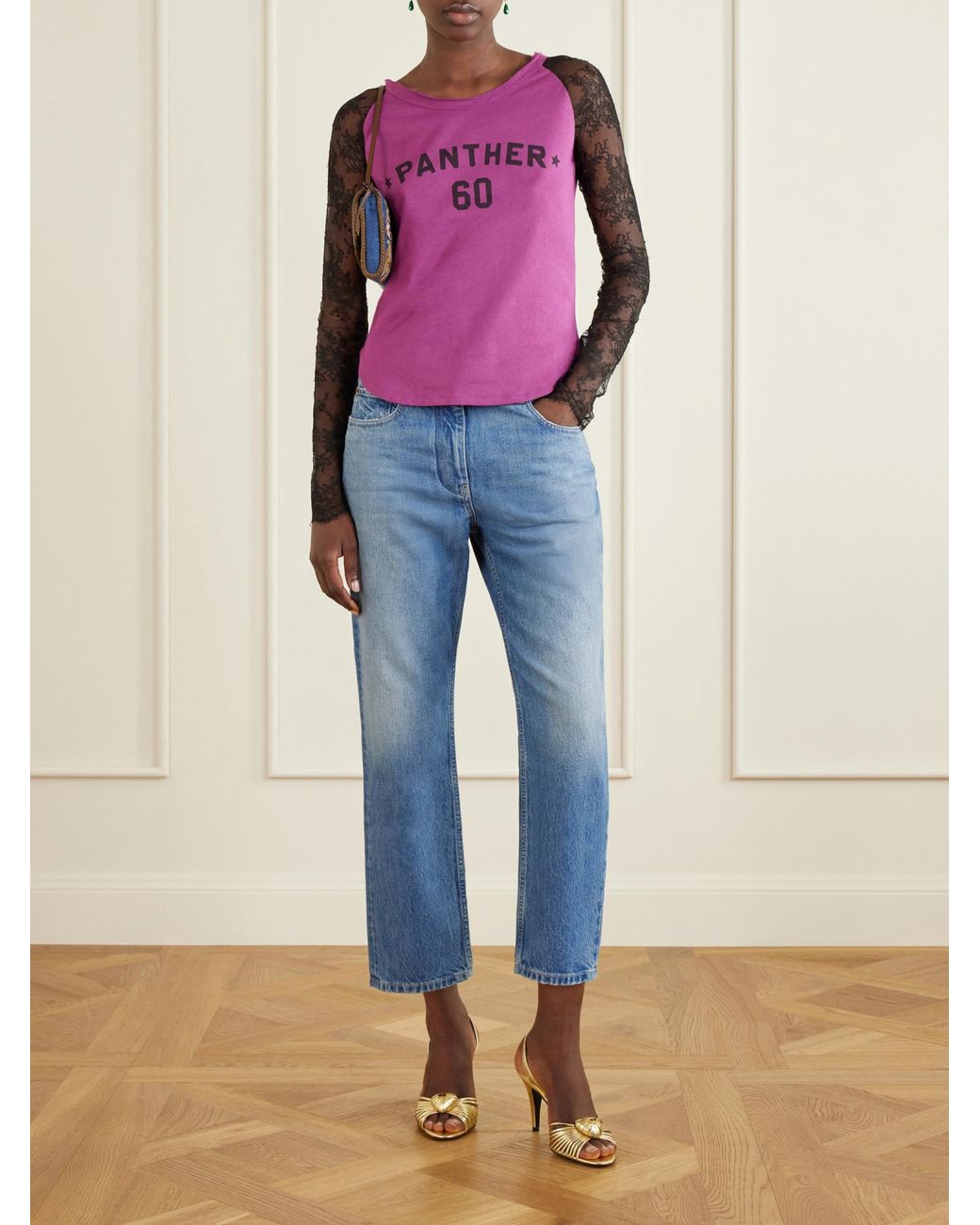 Valentino Purple Printed Crewneck Lace Top
