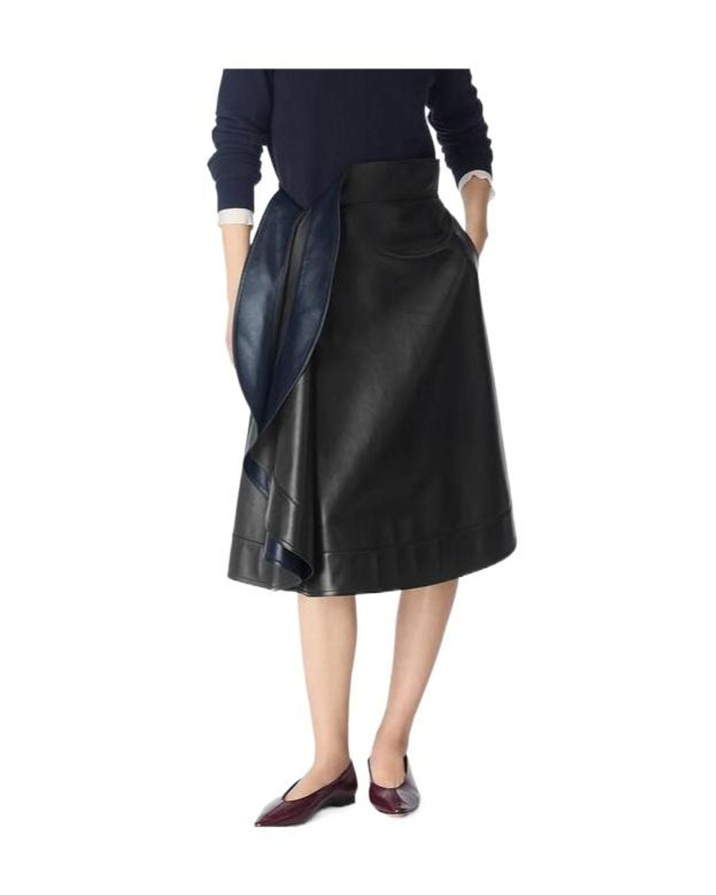 Bottega Veneta Black Leather A-Line Skirt