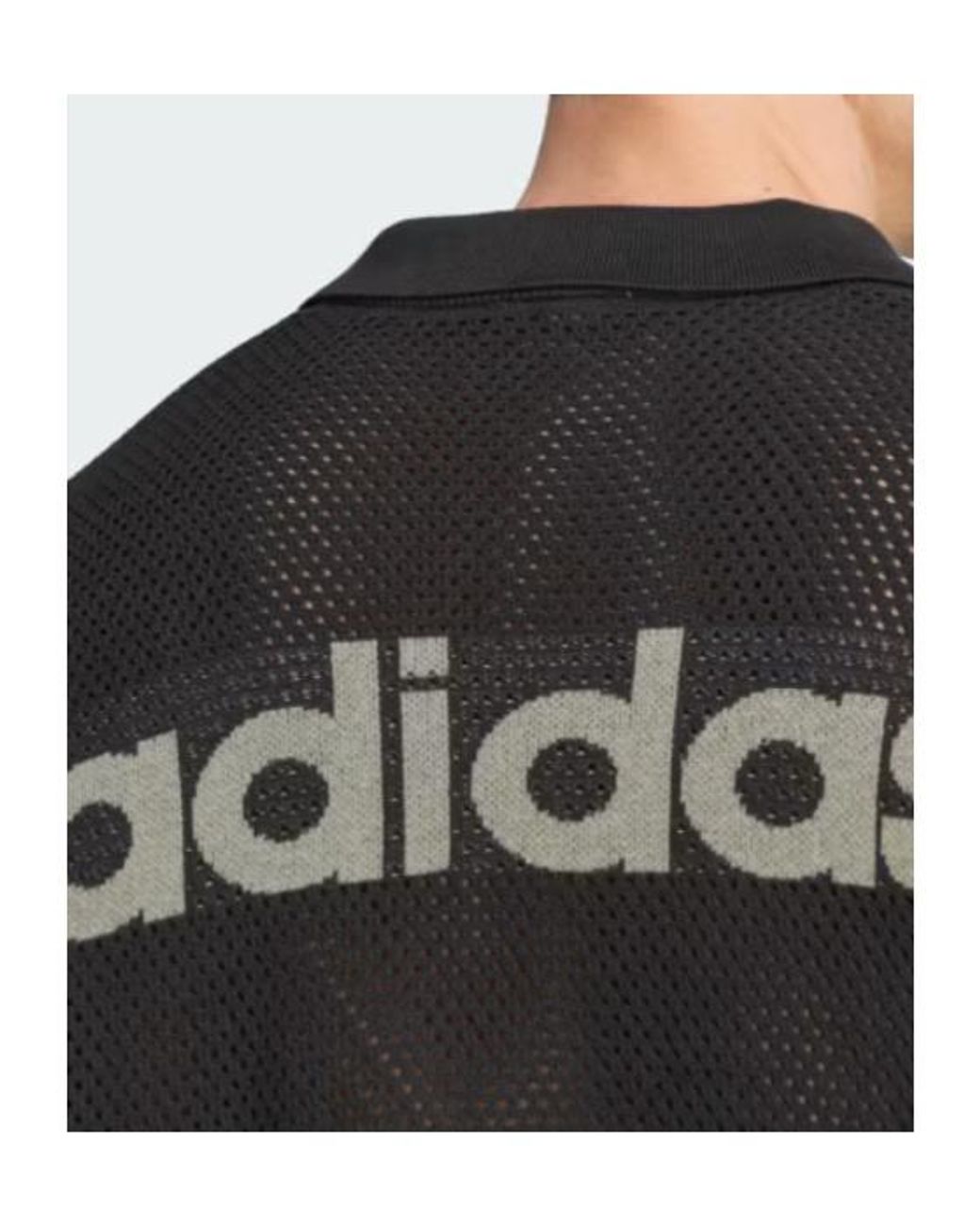 Adidas Originals Black Mesh Long Sleeve Polo Shirt for men