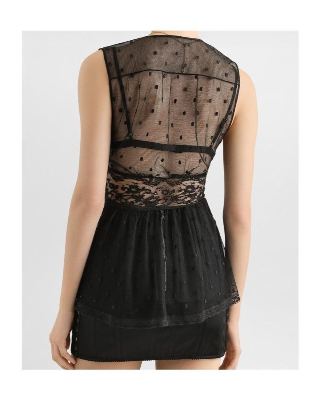 Dolce & Gabbana Black Lace Polka-Dot Top