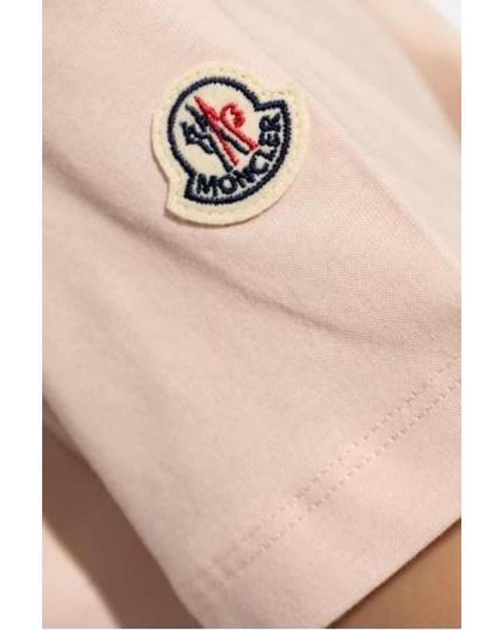 Moncler Pink Logo Embroidered Crewneck T-Shirt