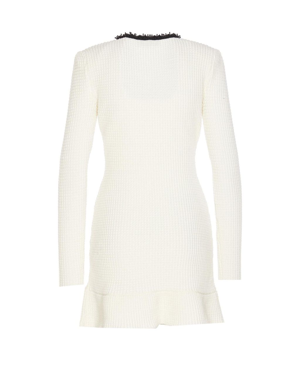 Self-Portrait White Bead-Detailed Long-Sleeved Mini Dress