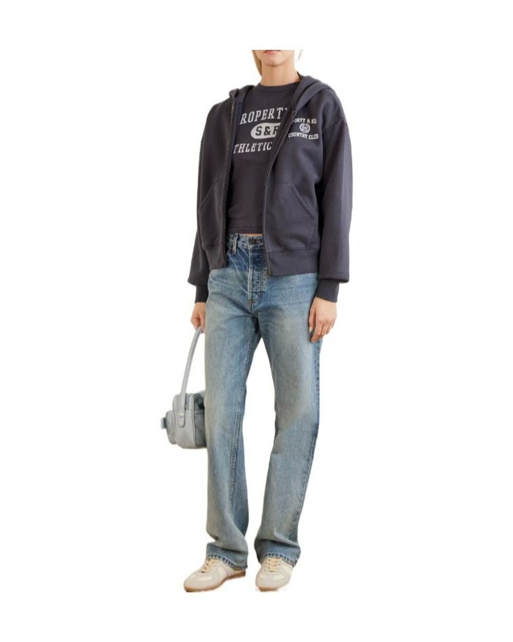 Sporty & Rich Blue Logo-Print Garment-Dyed Cotton-Jersey Zip-Up Hoodie
