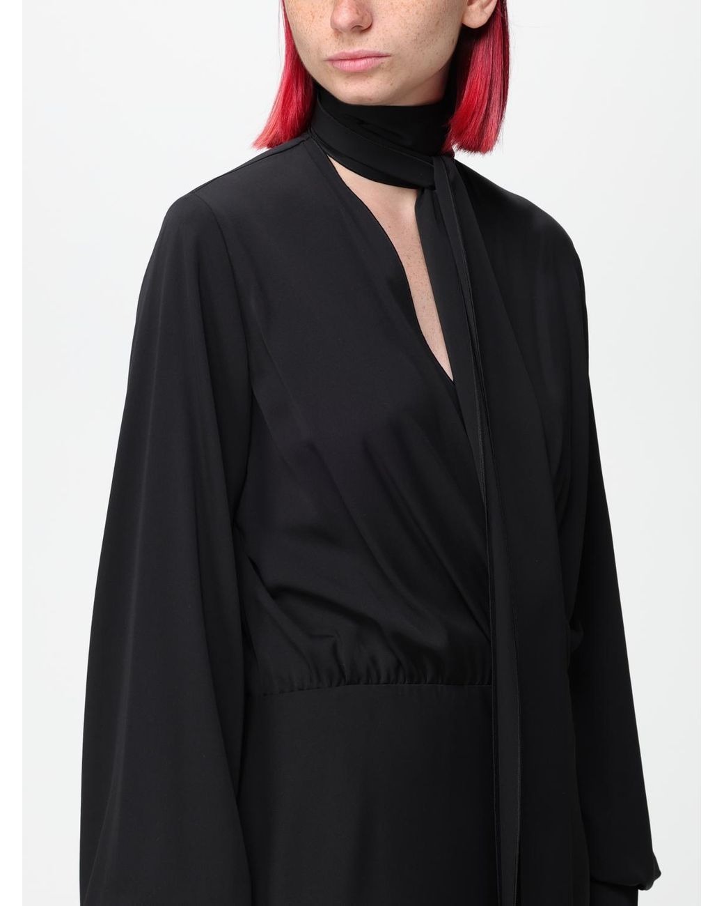 Sportmax Black Pussy-Bow Long-Sleeved Dress