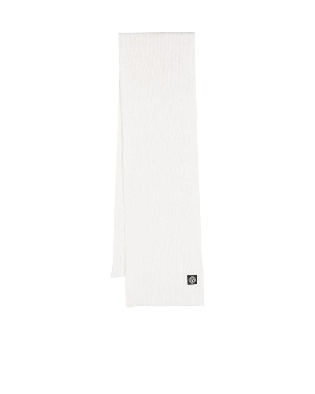 Stone Island White Compass-Patch Ribbed-Knit Scarf