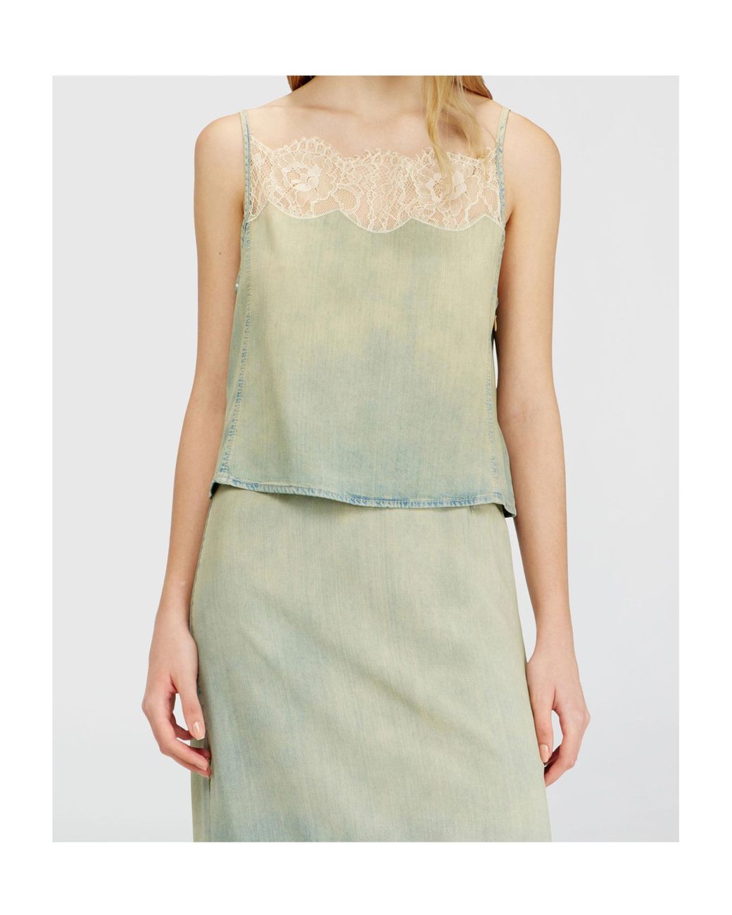 DIESEL Multicolor De-Mery- Lace-Trim Denim Top