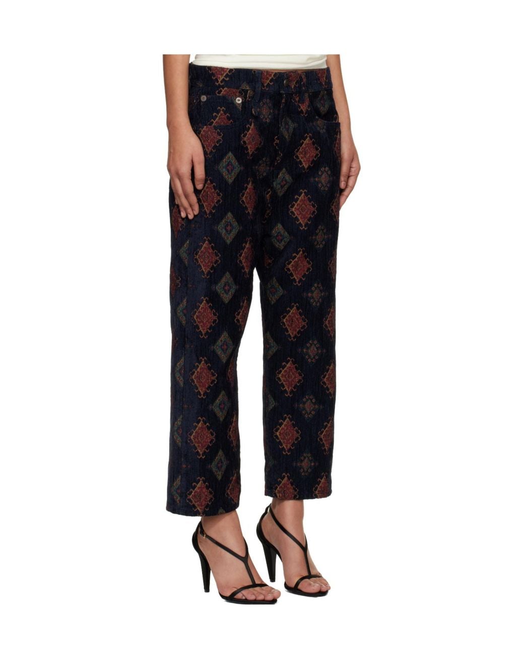 R13 Black Jacquard Straight-Leg Cropped Casual Pants