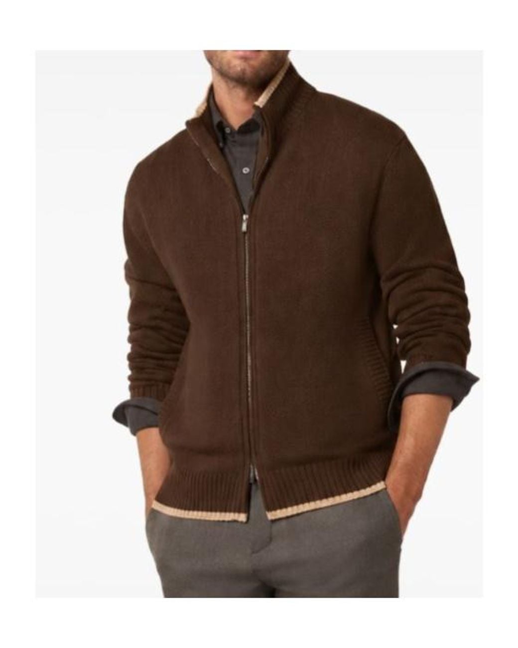 Paul & Shark Brown Long-Sleeve Zip-Up Cardigan for men
