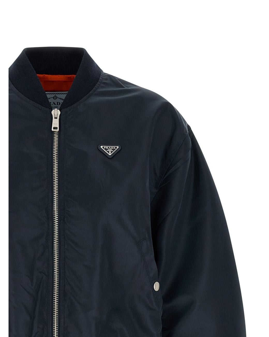 Prada Blue Triangle-Logo Zip-Up Bomber Jacket